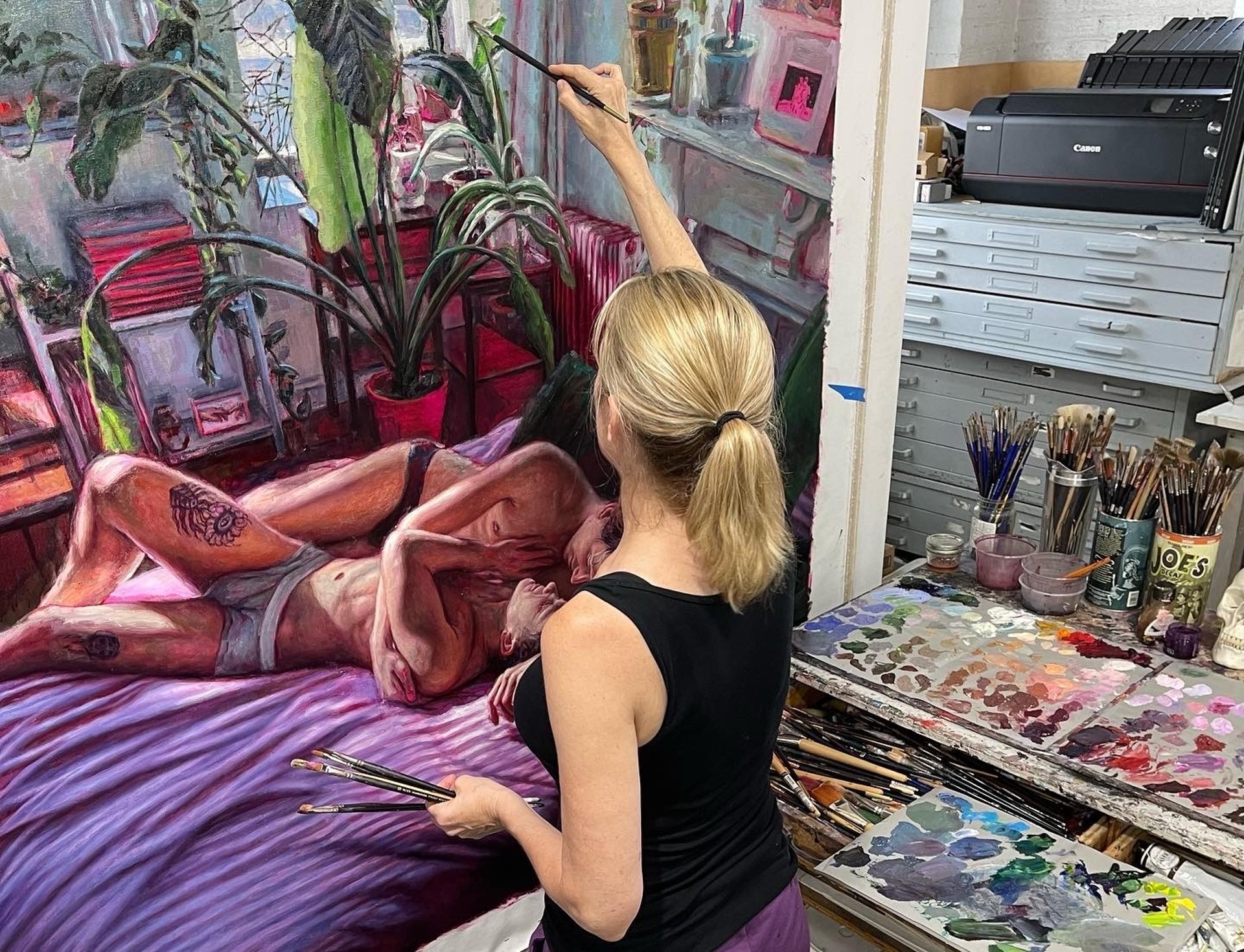 an abstract photo of a curved building with a blue sky in the background