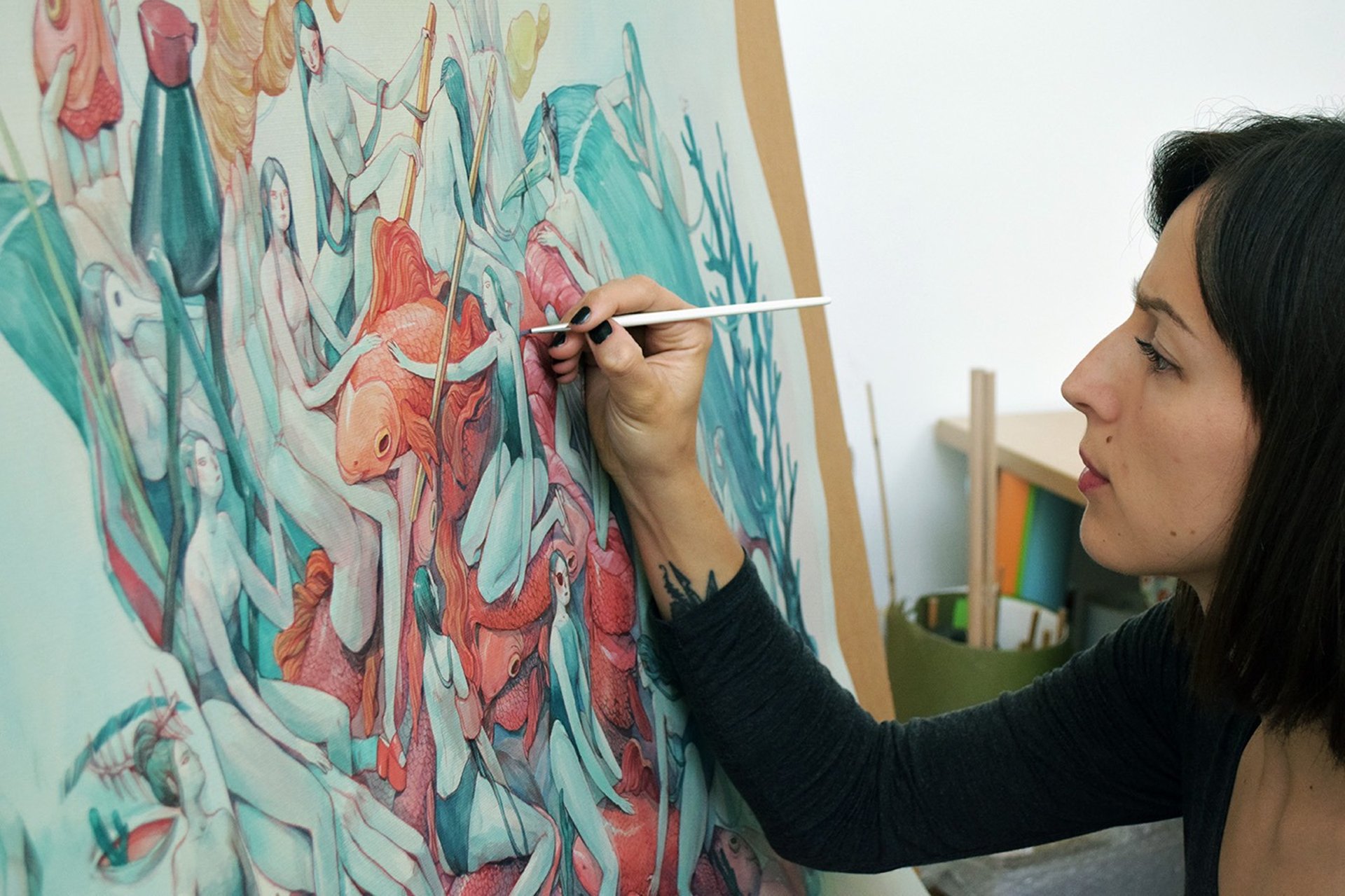 an abstract photo of a curved building with a blue sky in the background