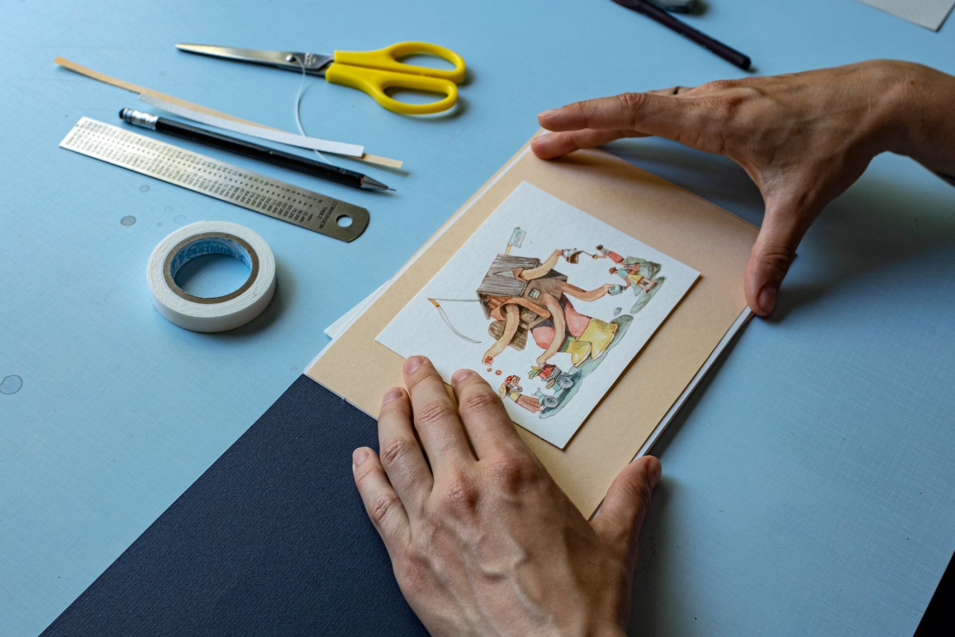 an abstract photo of a curved building with a blue sky in the background