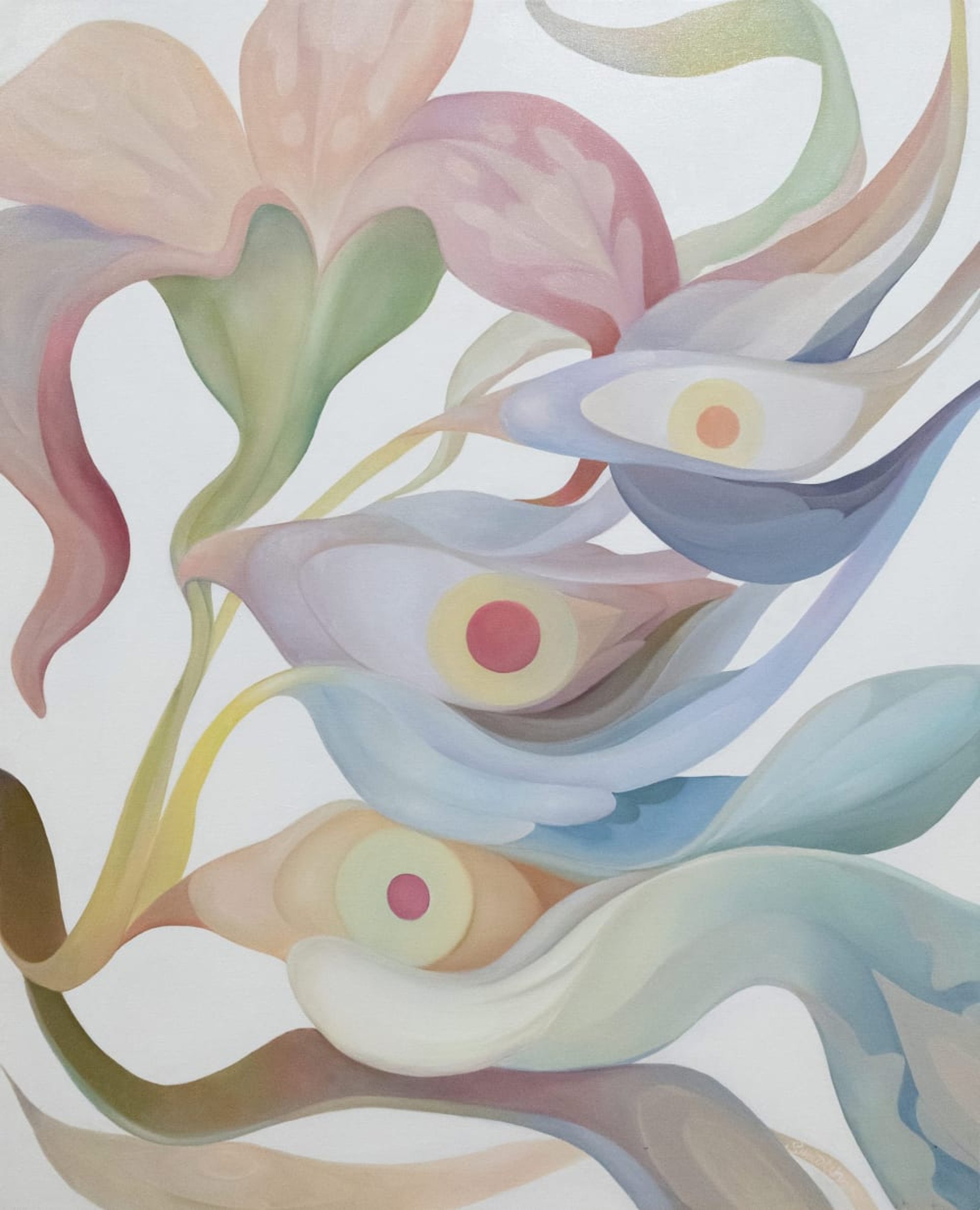 an abstract photo of a curved building with a blue sky in the background