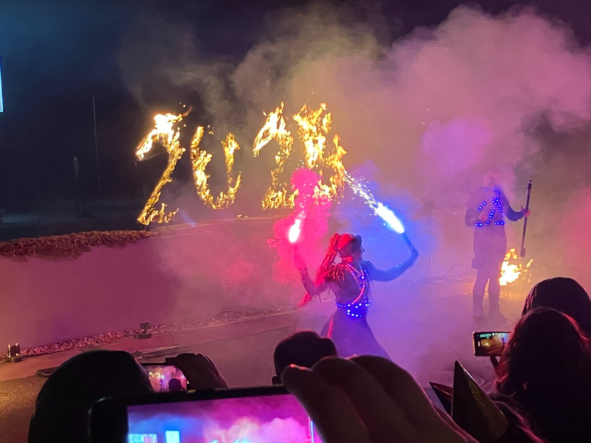 Fire show at Aqua Palace Prague at midnight on New Years Eve