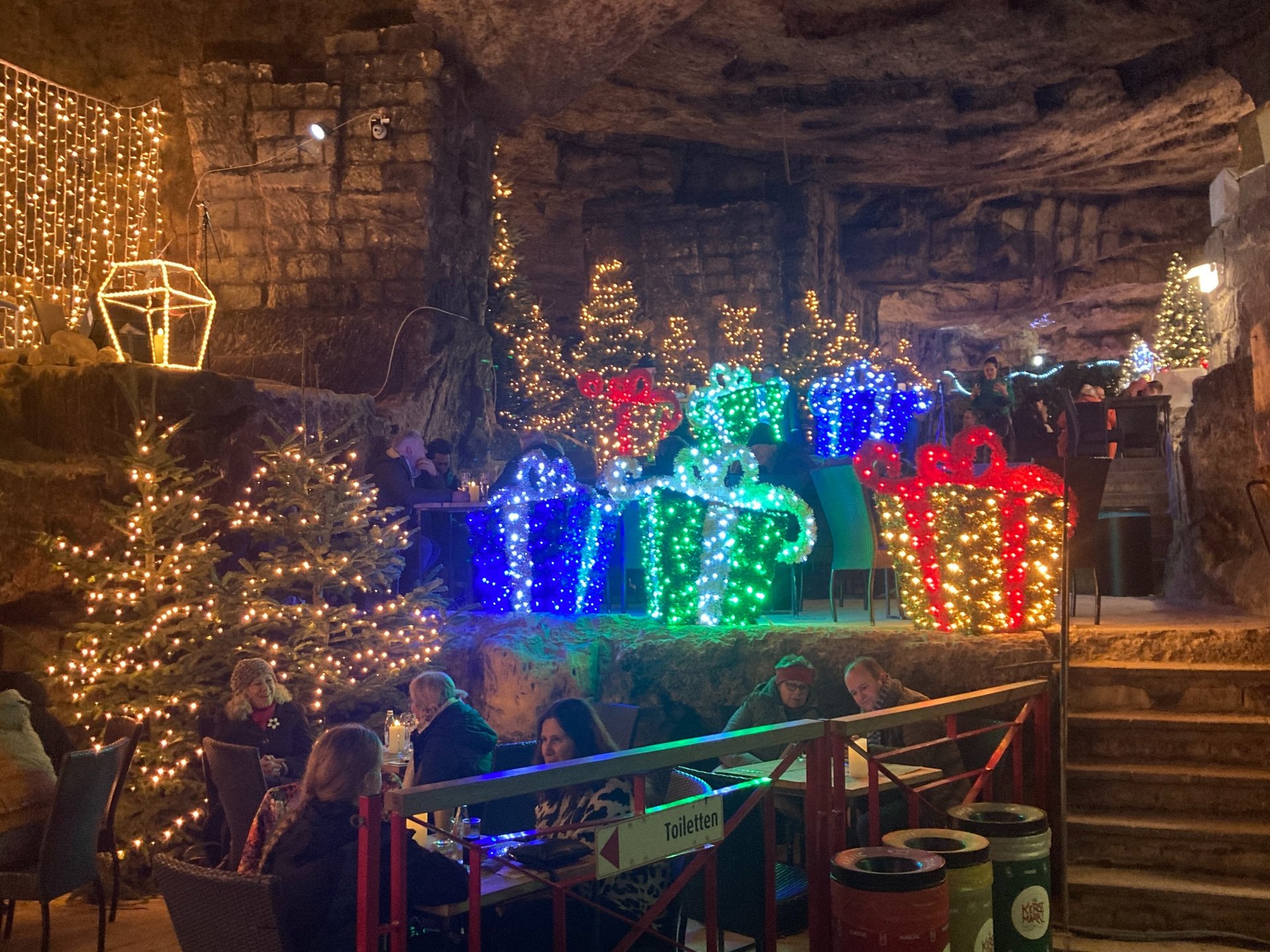 Eating and drinking area in the christmas markets cave in Valkenburg Holland