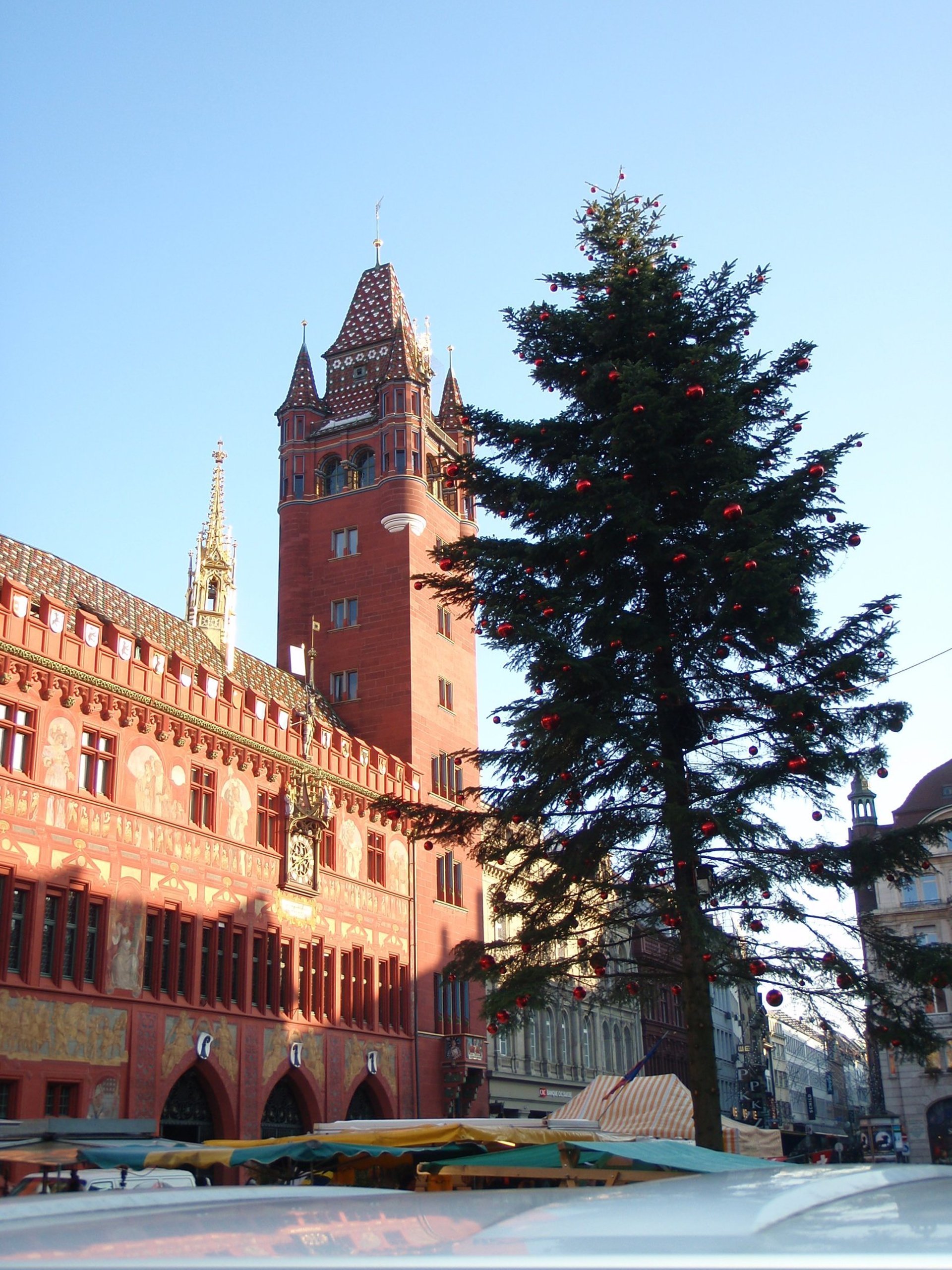 Basel Rathaus or Townhall with Christmas tree