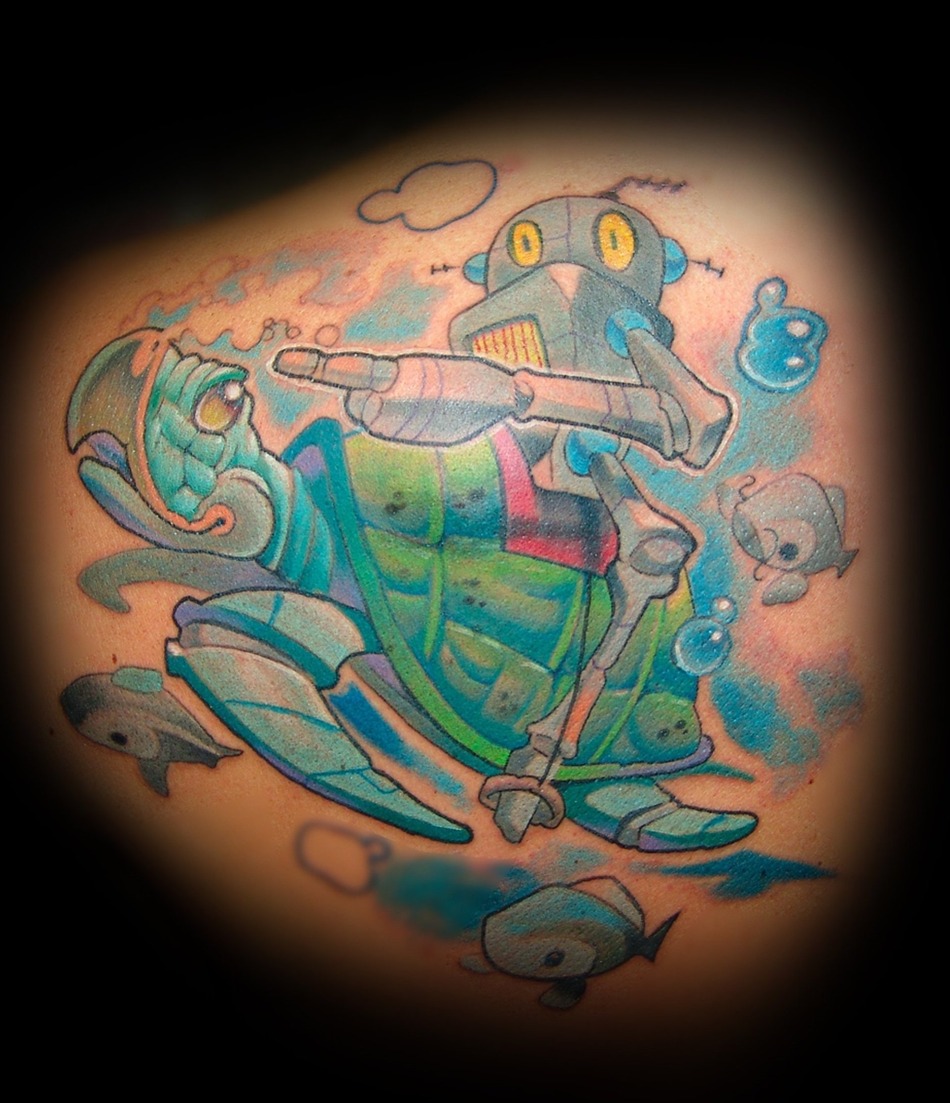 tatuaje tortuga robot newschool color Barcelona punkotattooartist