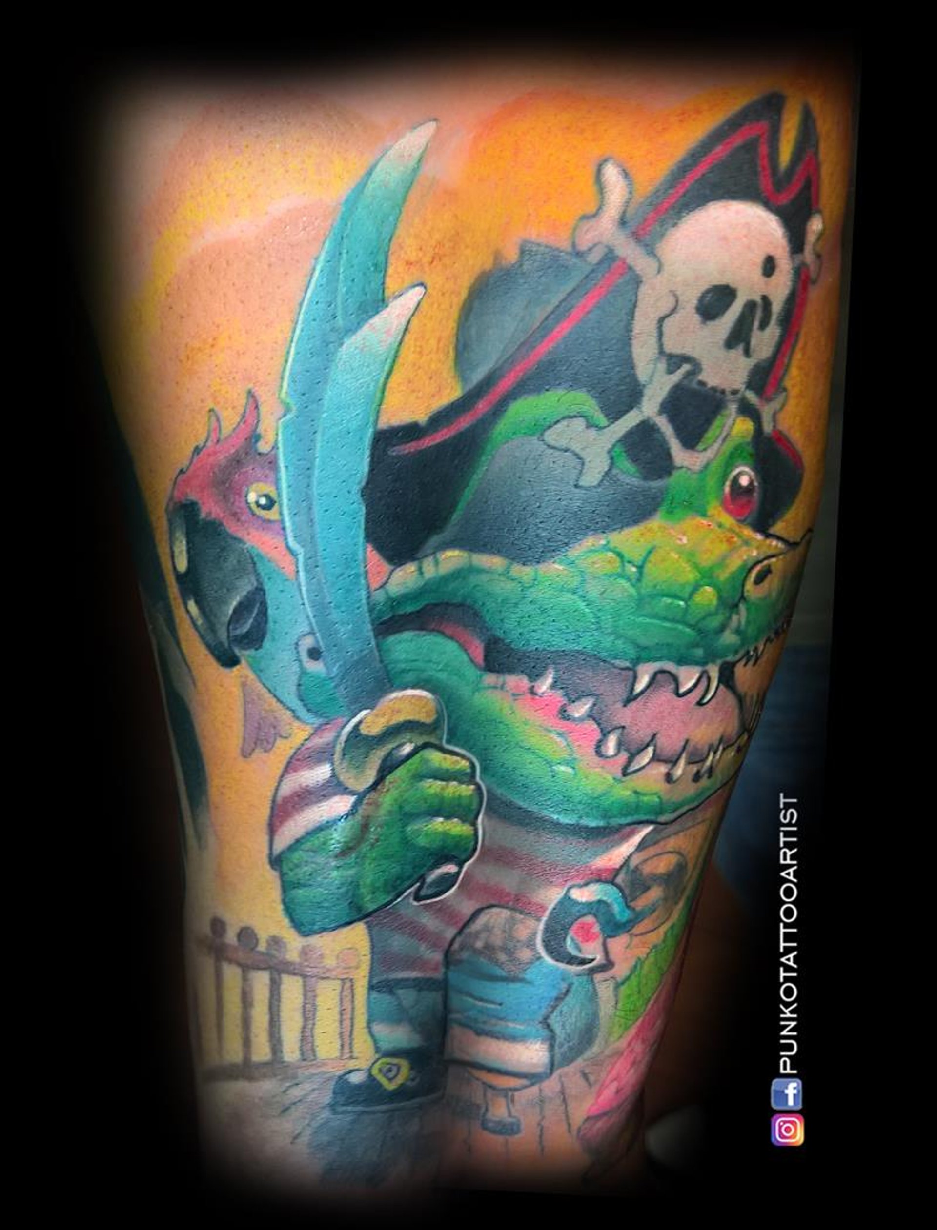 tatuaje cocodrilo pirata newschool color Barcelona punkotattooartist