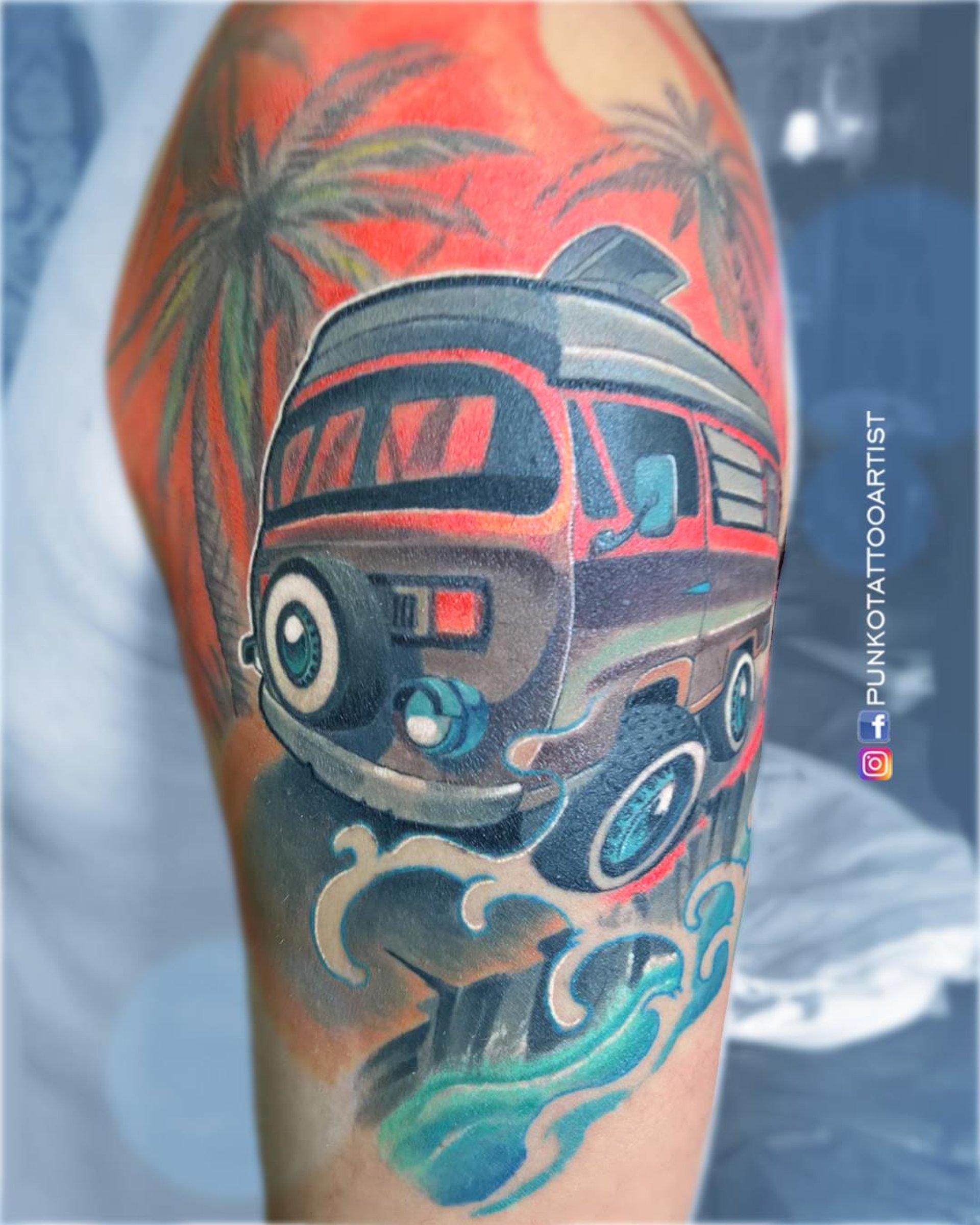 tatuaje furgoneta volkswagen newschool color Barcelona punkotattooartist