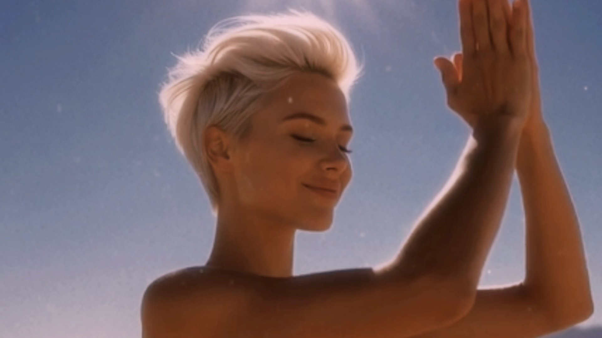 an abstract photo of a curved building with a blue sky in the background