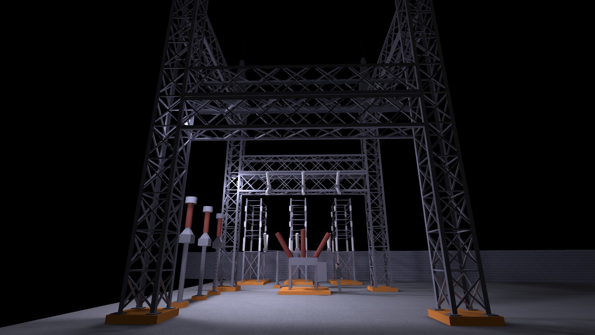 a power line with a man on a ladder working on it