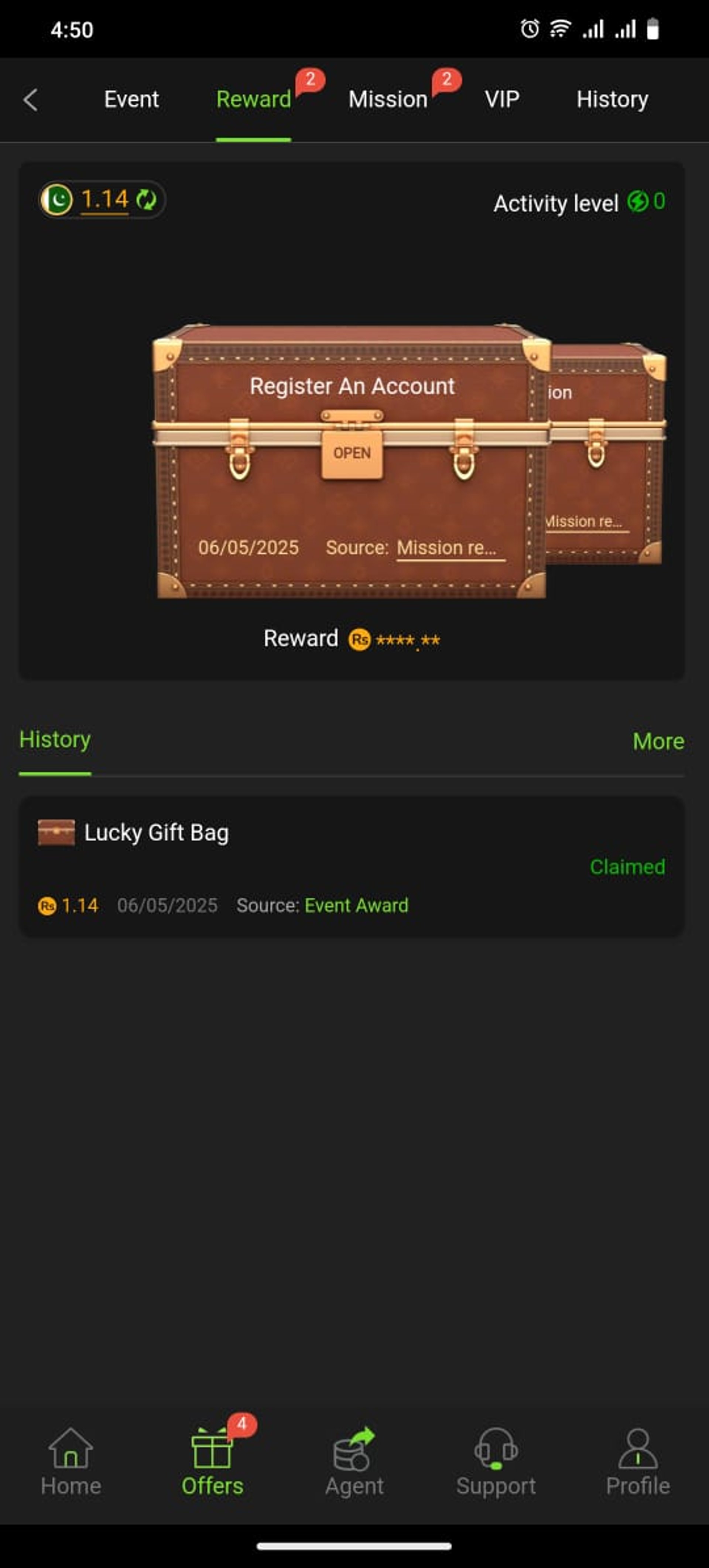 Reward Screen in Y999 Game APP.
