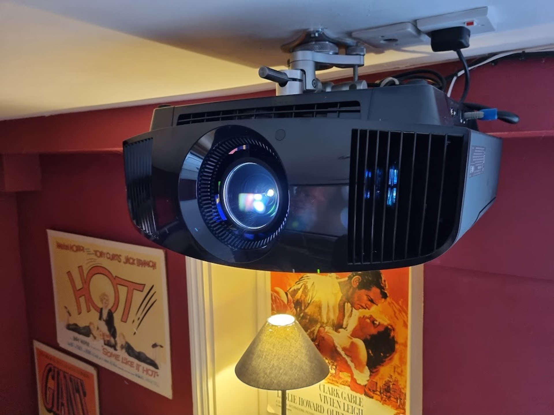 Sony projector mounted on a ceiling in a Home Theatre