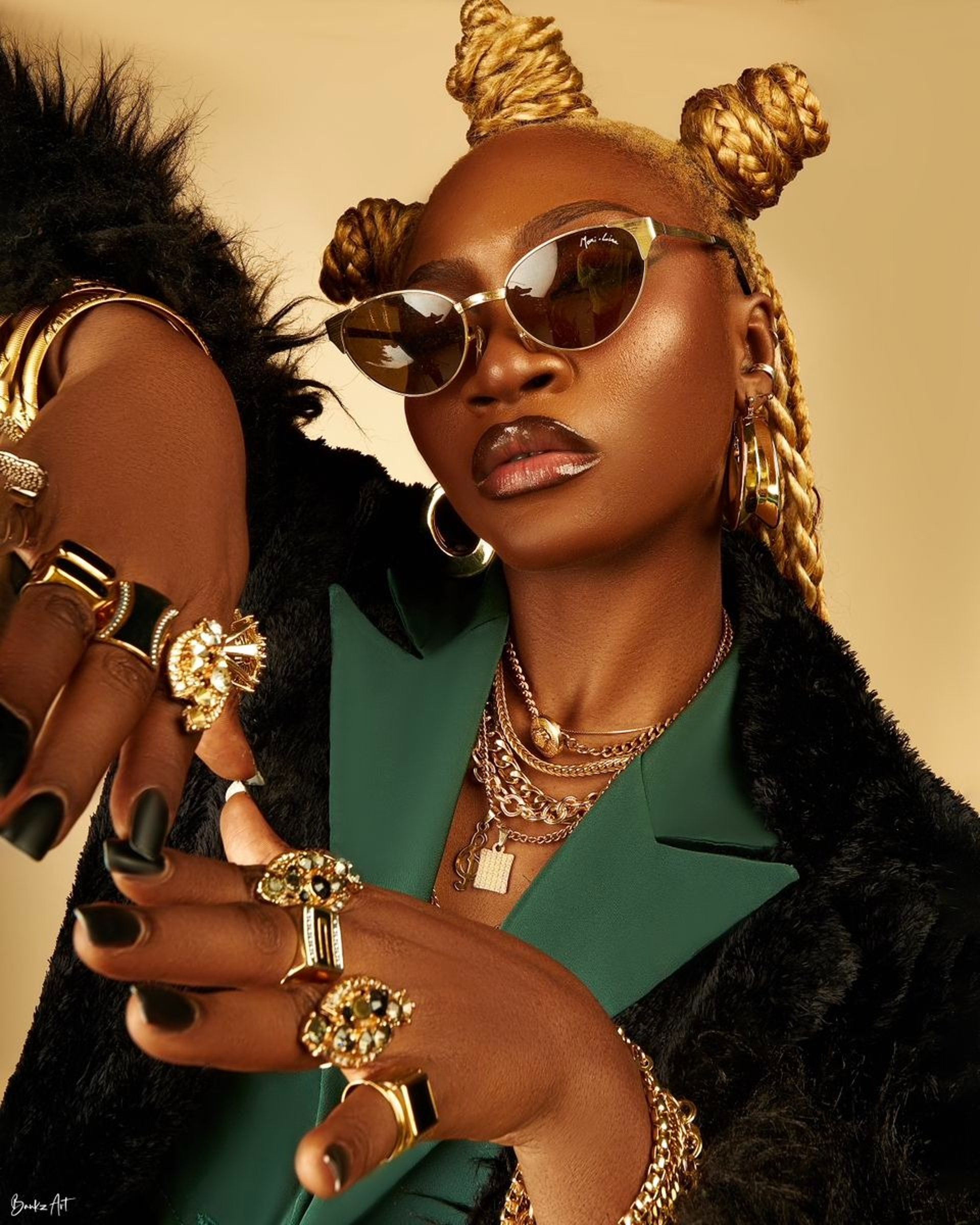 an abstract photo of a curved building with a blue sky in the background