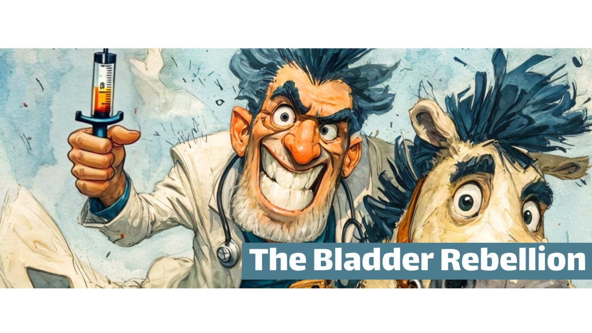 cartoon character of a doctor on a shire horse holding a syringe like a sword