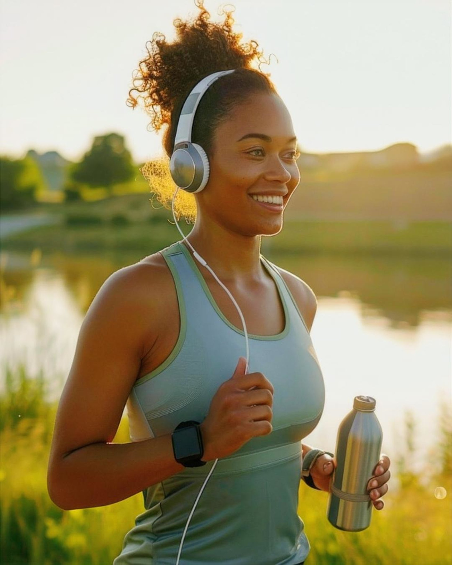 woman in white crew neck shirt drinking water
