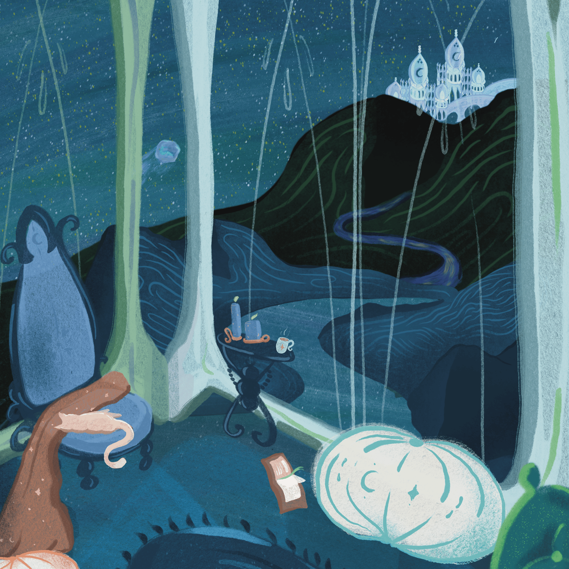 an abstract photo of a curved building with a blue sky in the background