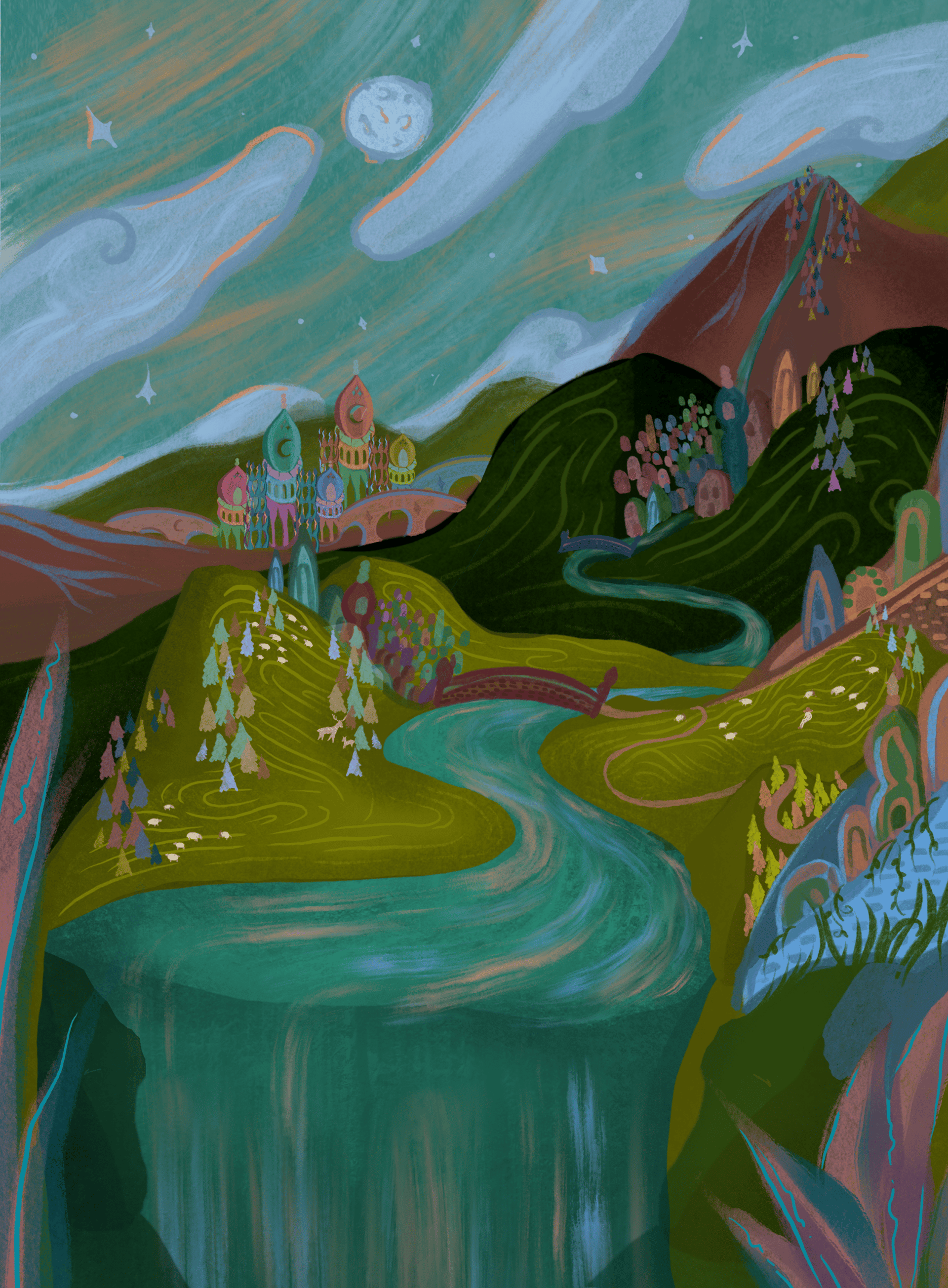 an abstract photo of a curved building with a blue sky in the background