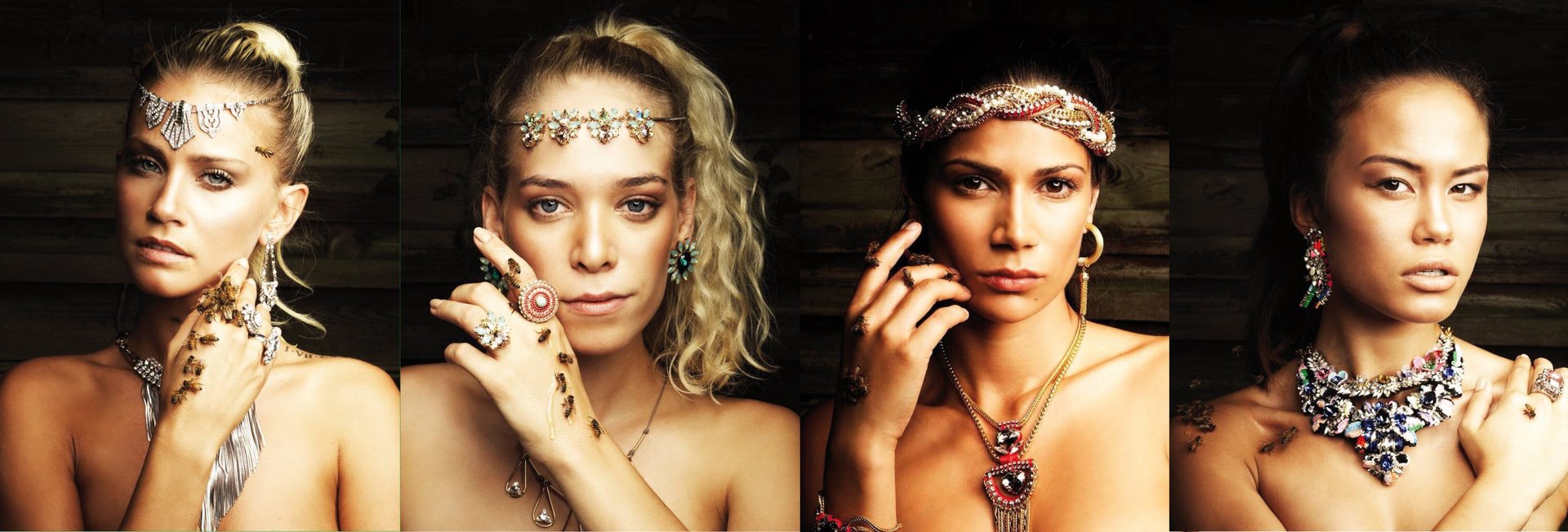 4 Frauen mit Honig und Bienen Dargestellt für die Miss Earth Wahl in Wien