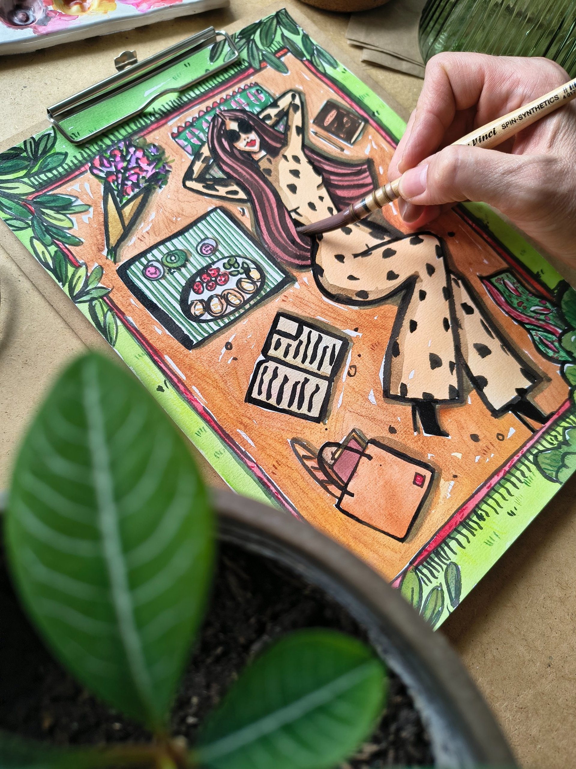 Editorial Lifestyleillustration, handgemalt mit Tusche und Aquarell