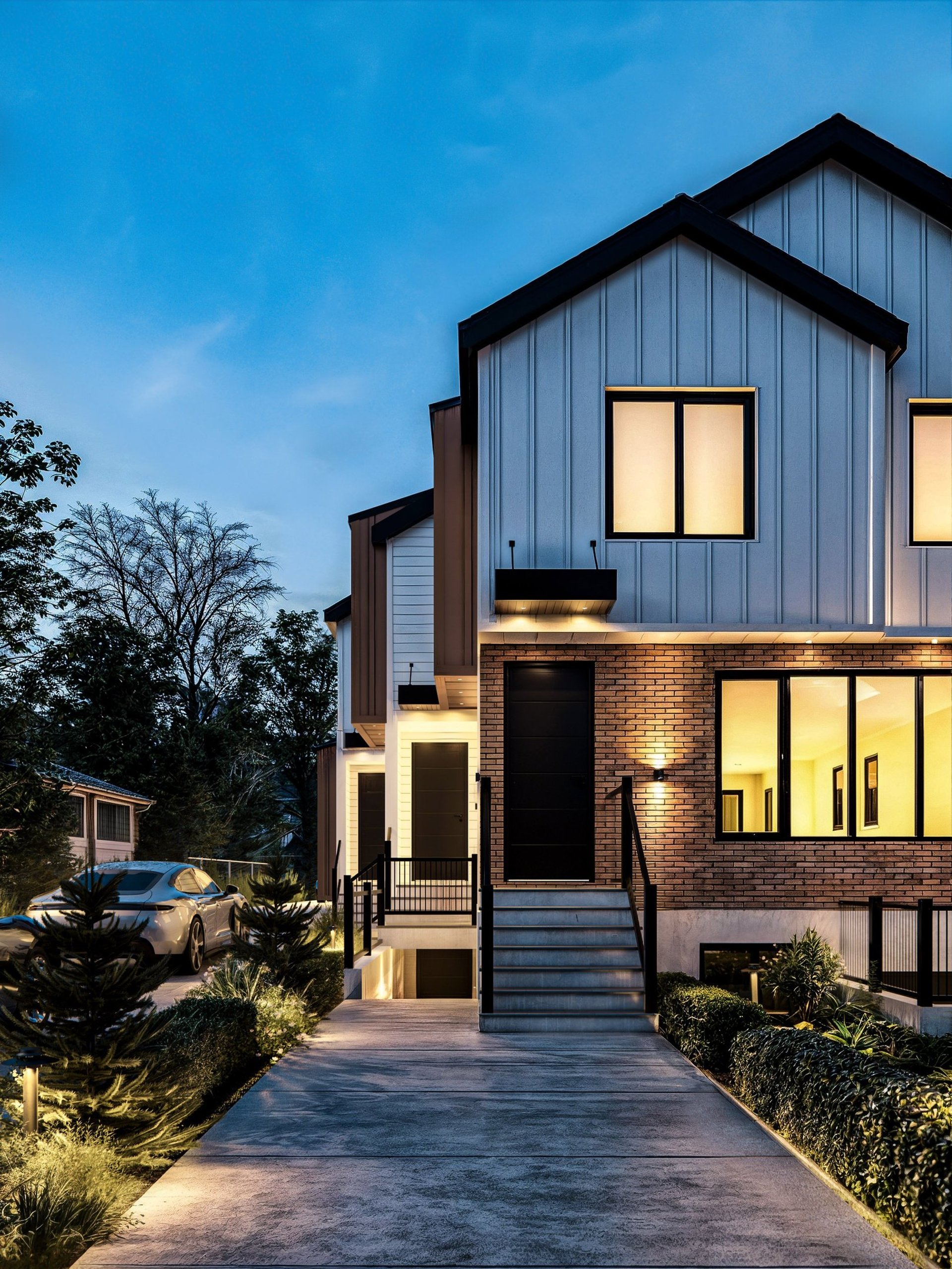 an abstract photo of a curved building with a blue sky in the background