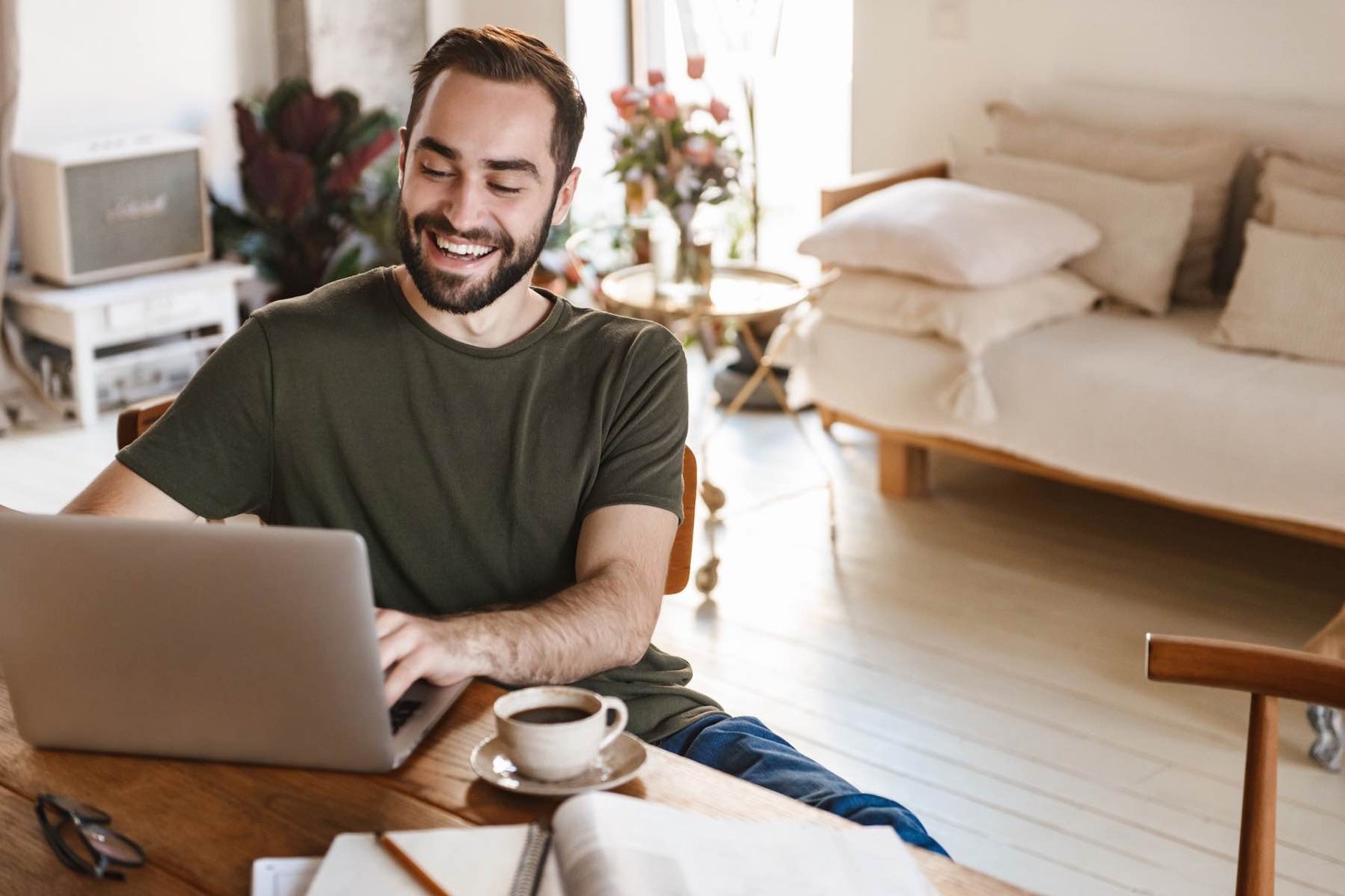 Happy man doing year end accounts