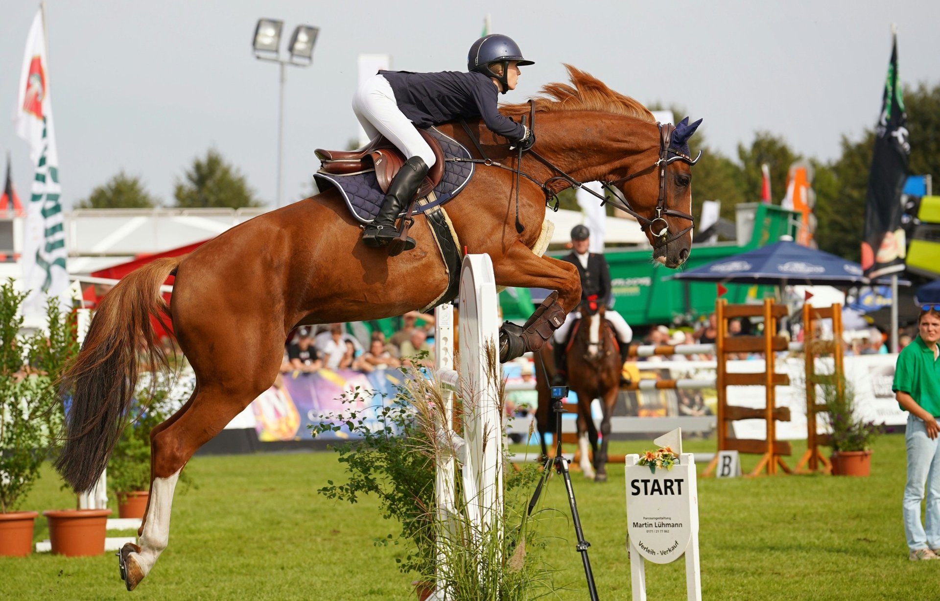 a person jumping a horse over an obstacle