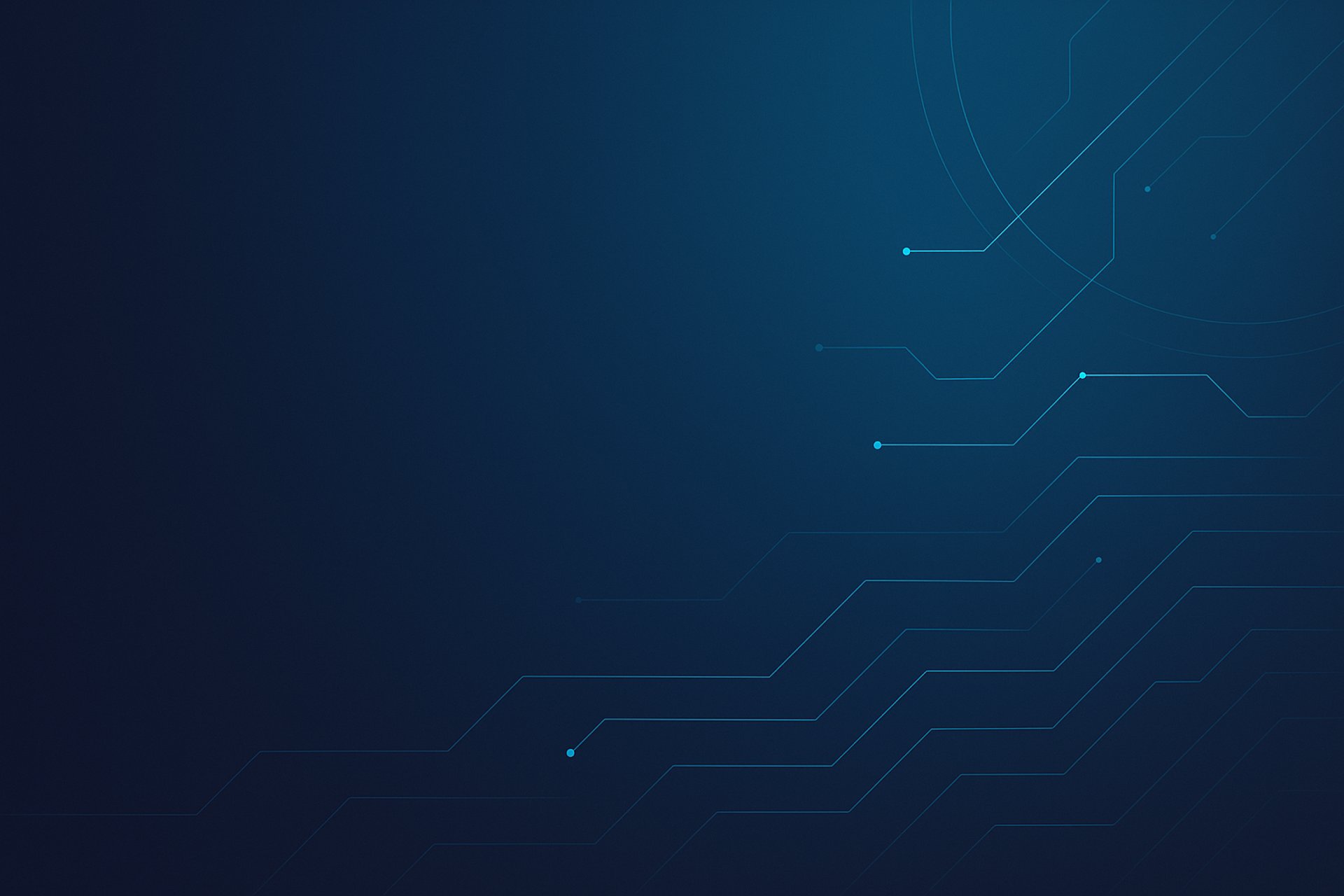 Futuristic digital landscape with abstract technology patterns and global trade network nodes glowing on a dark blue grid.