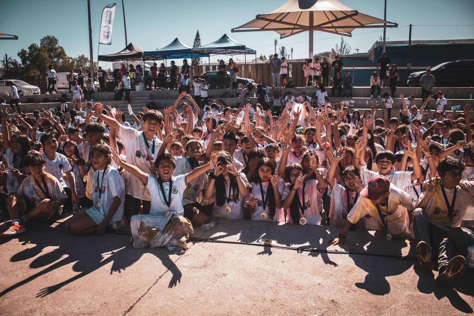 an abstract photo of a curved building with a blue sky in the background