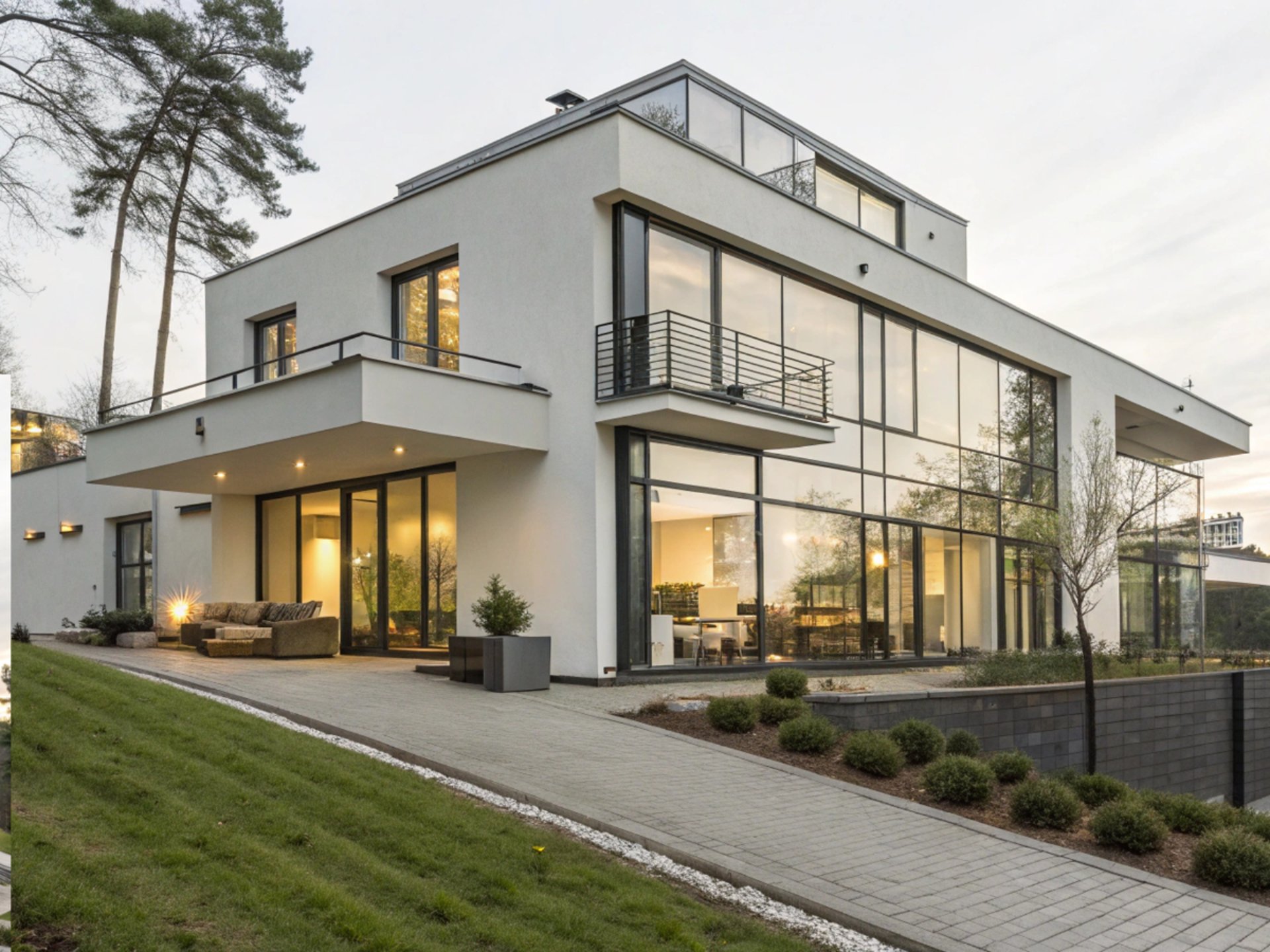 an abstract photo of a curved building with a blue sky in the background