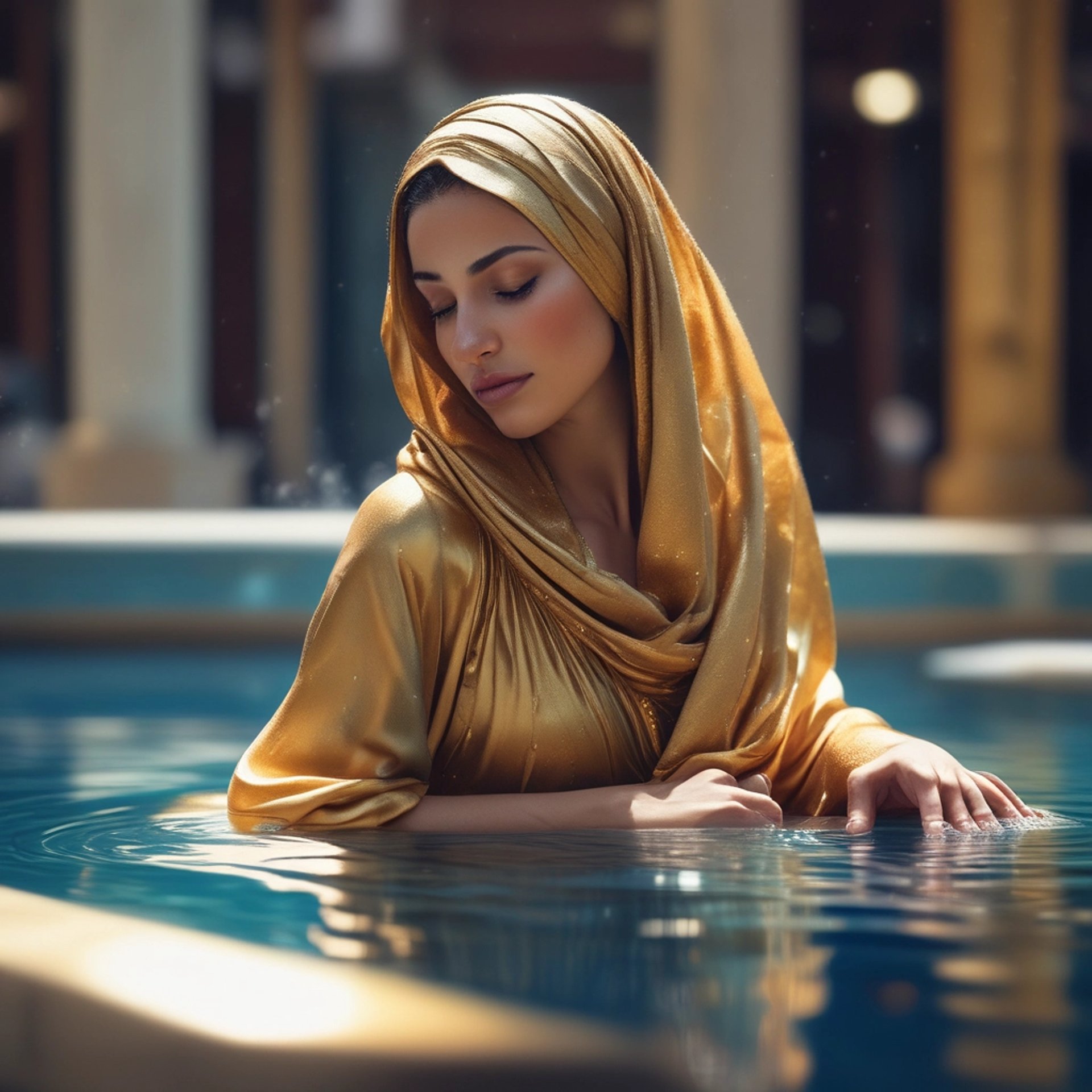 an abstract photo of a curved building with a blue sky in the background
