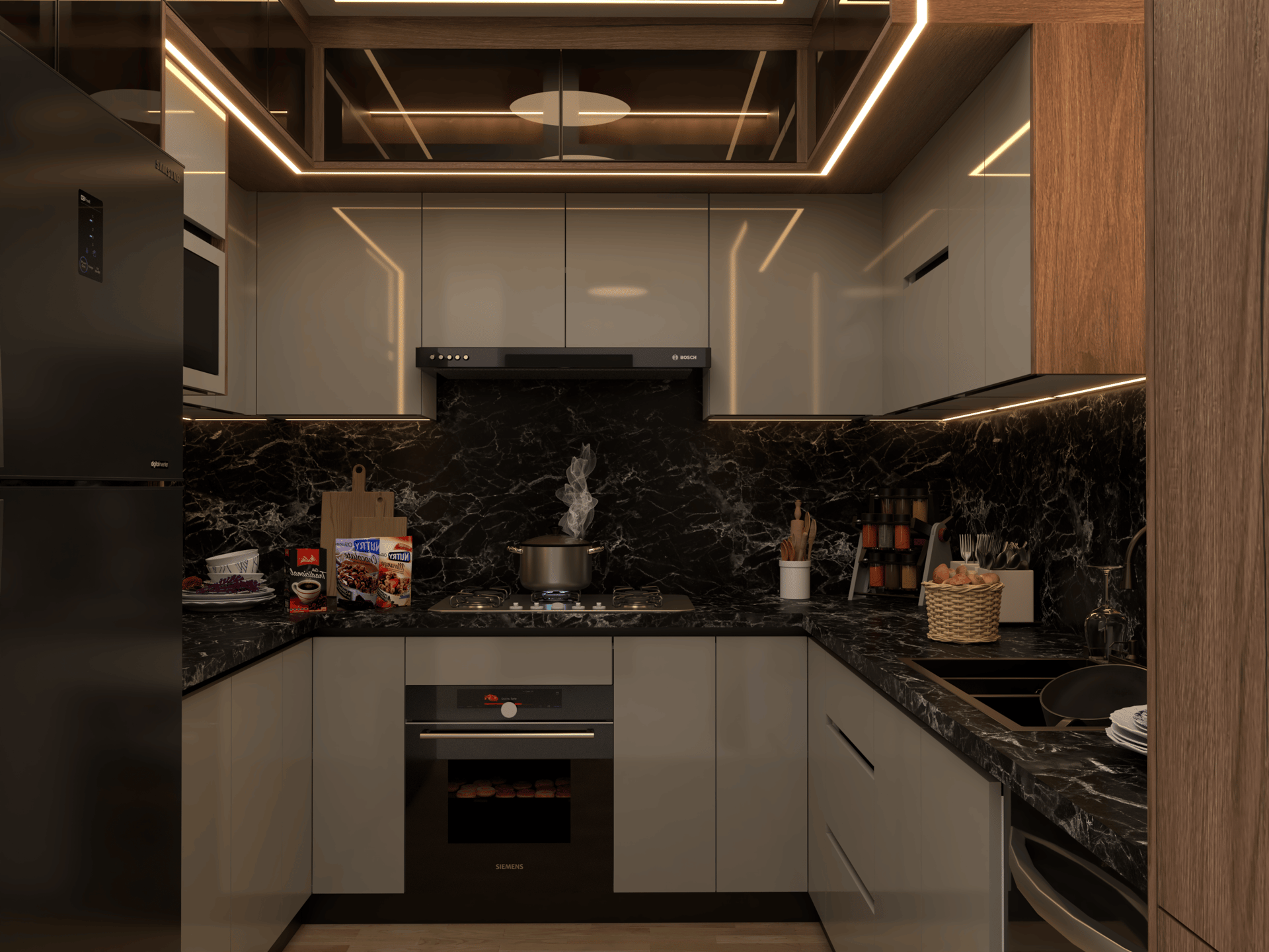 an abstract photo of a curved building with a blue sky in the background