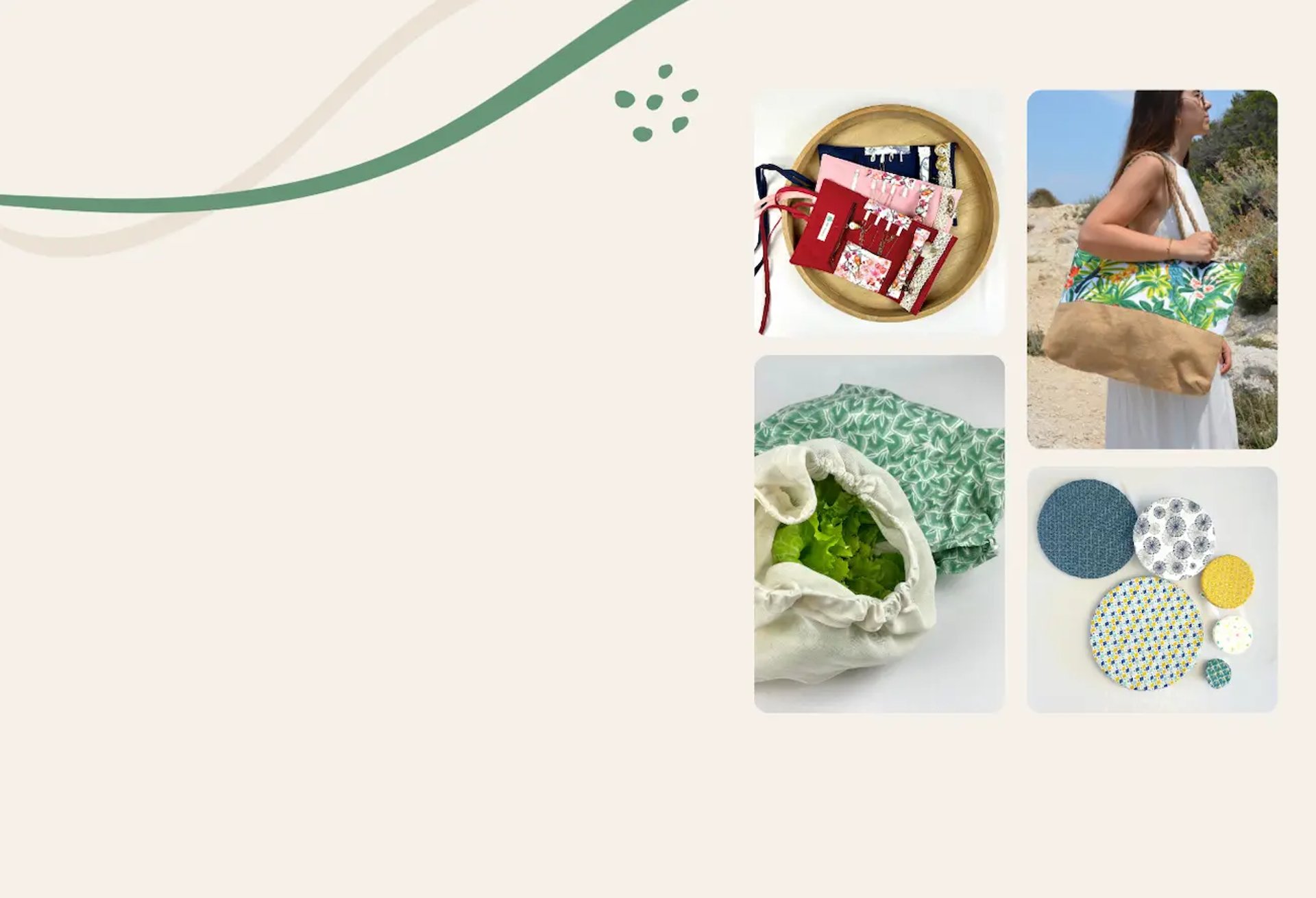 Pochette à bijoux, sac de plage, sac à salade, charlotte couvre plat, produit zéro déchet et écoresponsable fait main