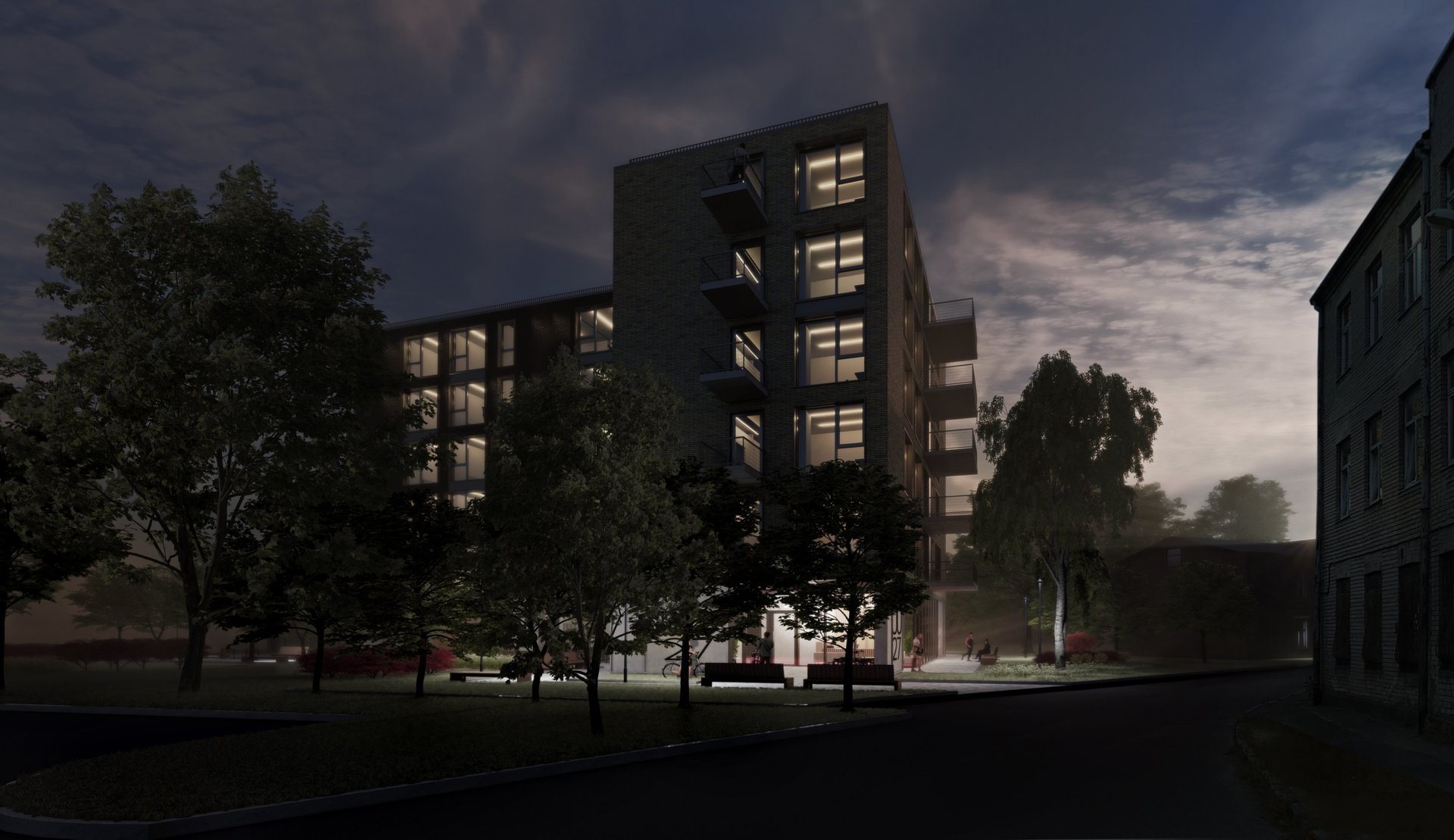 an abstract photo of a curved building with a blue sky in the background