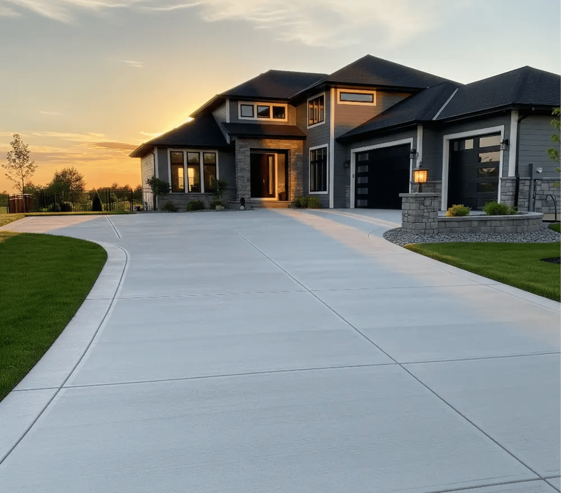 Modern House in Hollywood, FL with big concrete driveway