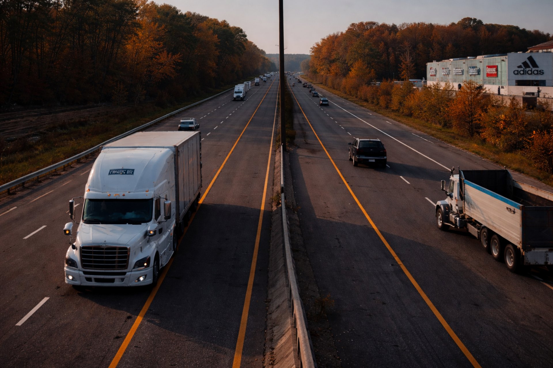 Freight trucks on highway for DOT MC trucking company setup