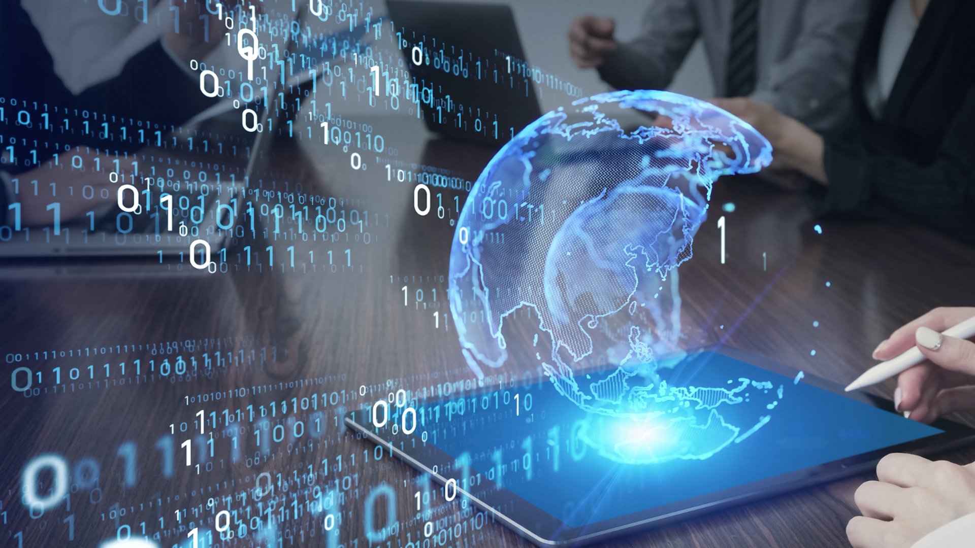 a picture of some blue lights in the dark