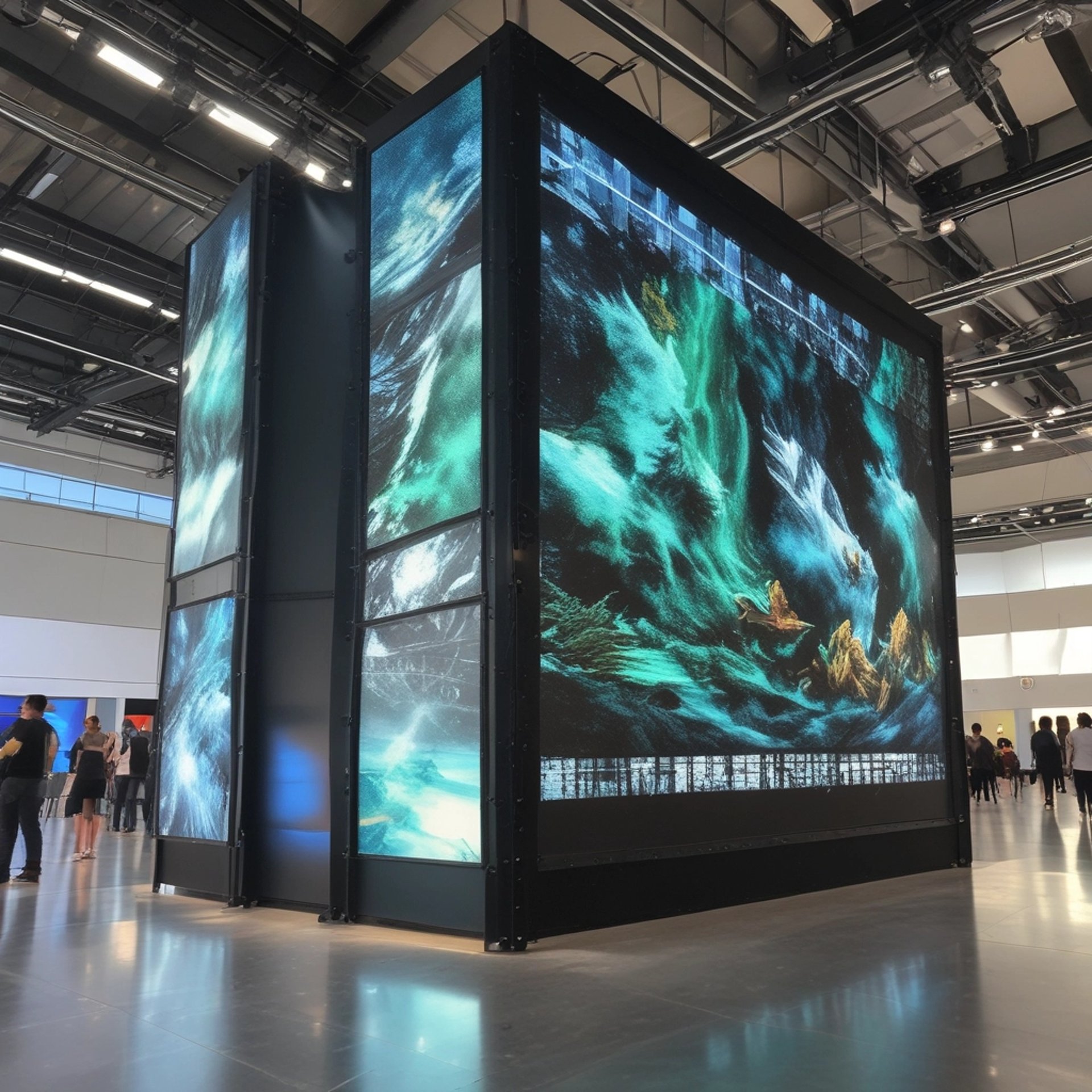 an abstract photo of a curved building with a blue sky in the background