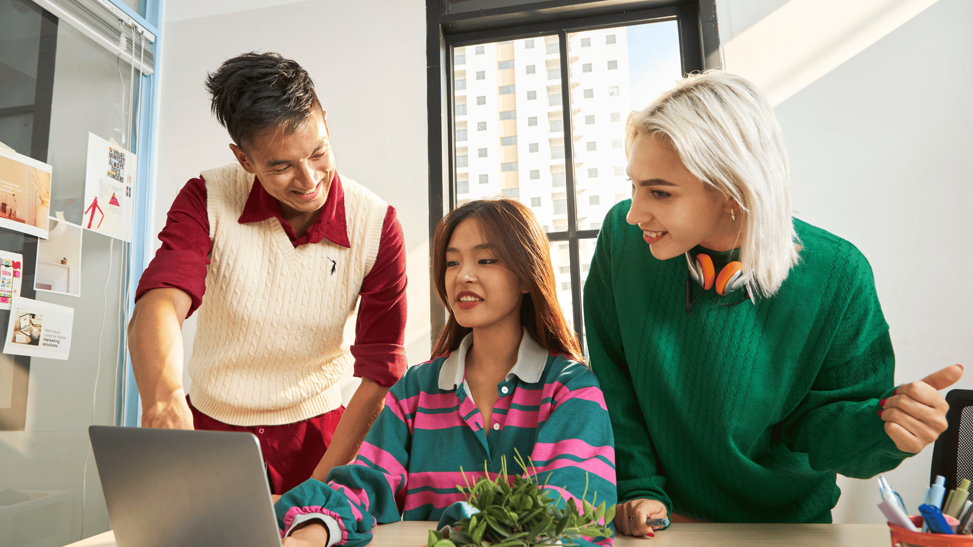 five person by table watching turned on white iMac