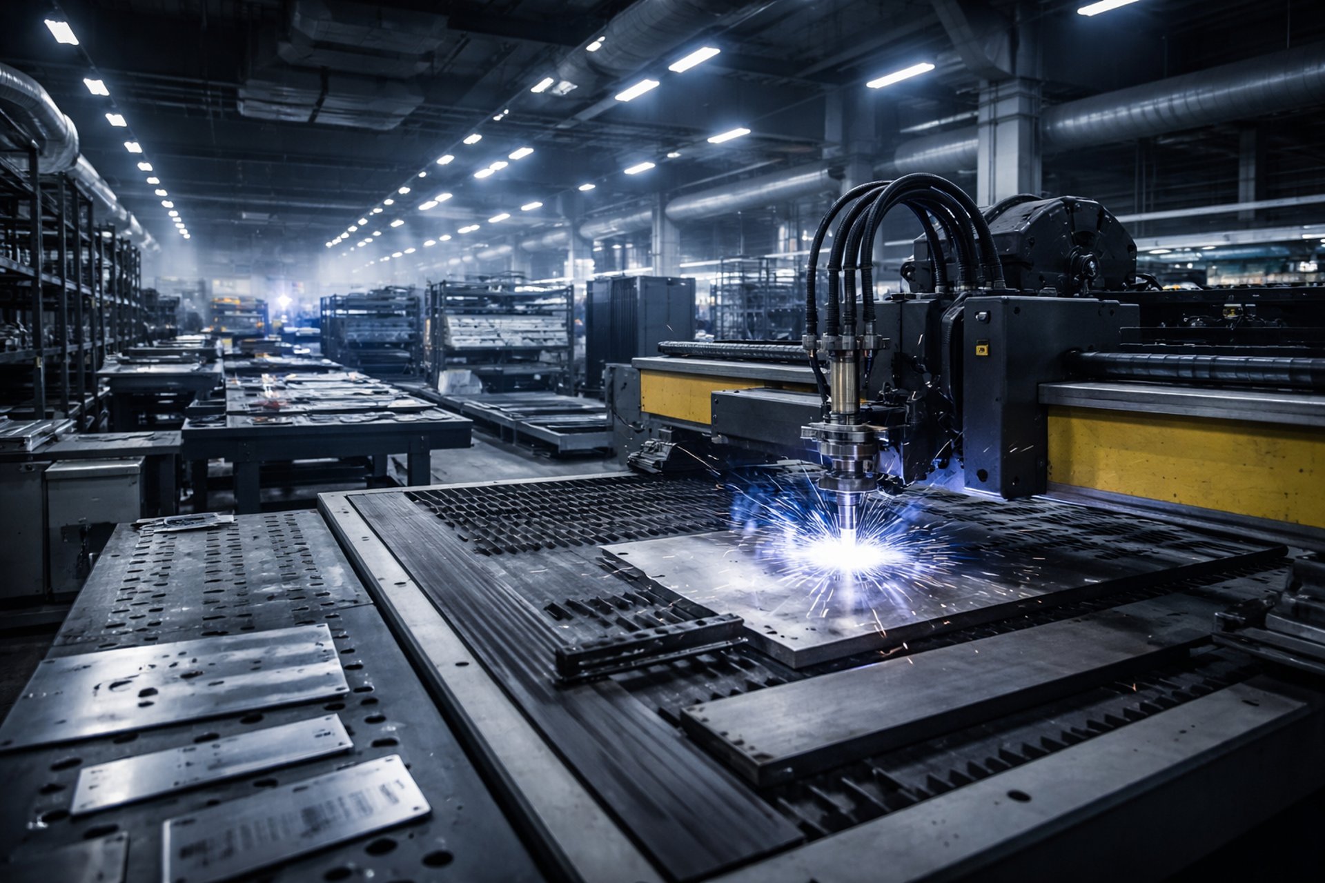 Complex industrial machinery with robotic arms