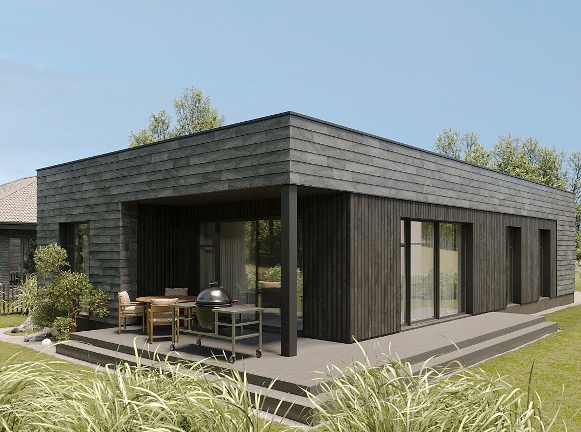 an abstract photo of a curved building with a blue sky in the background