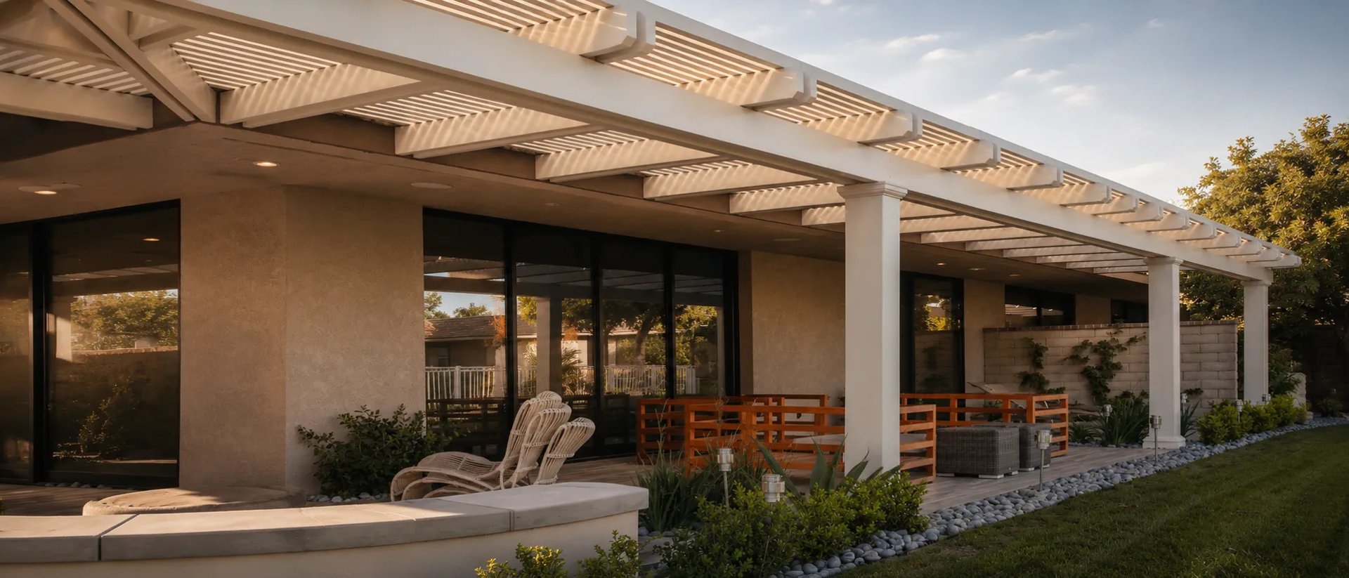 Custom Alumawood lattice shade structure by SAE Builders in Menifee, CA.