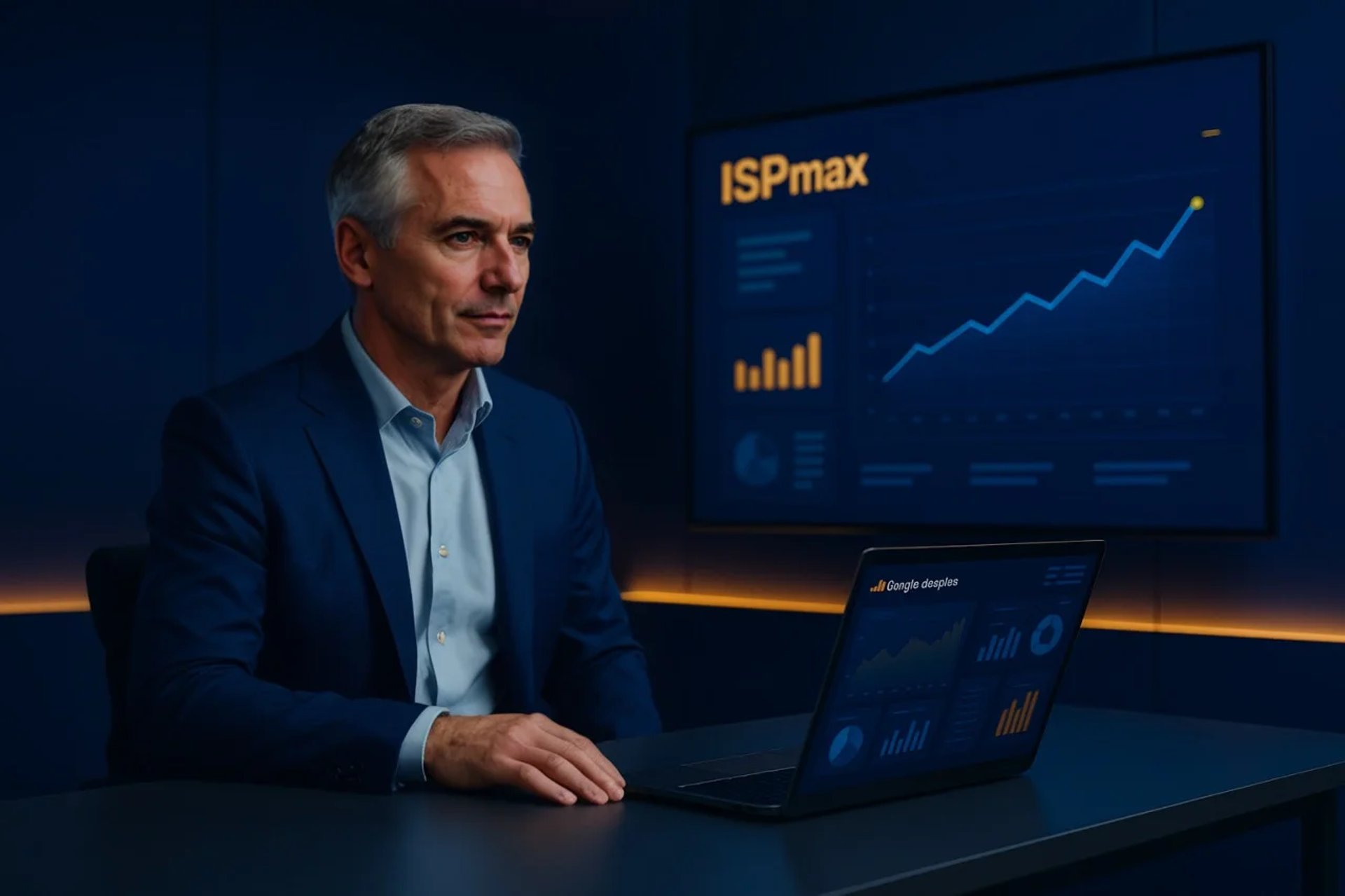 Equipo de consultores digitales de ISPmax planificando estrategias SEO y analítica web en reunión de trabajo