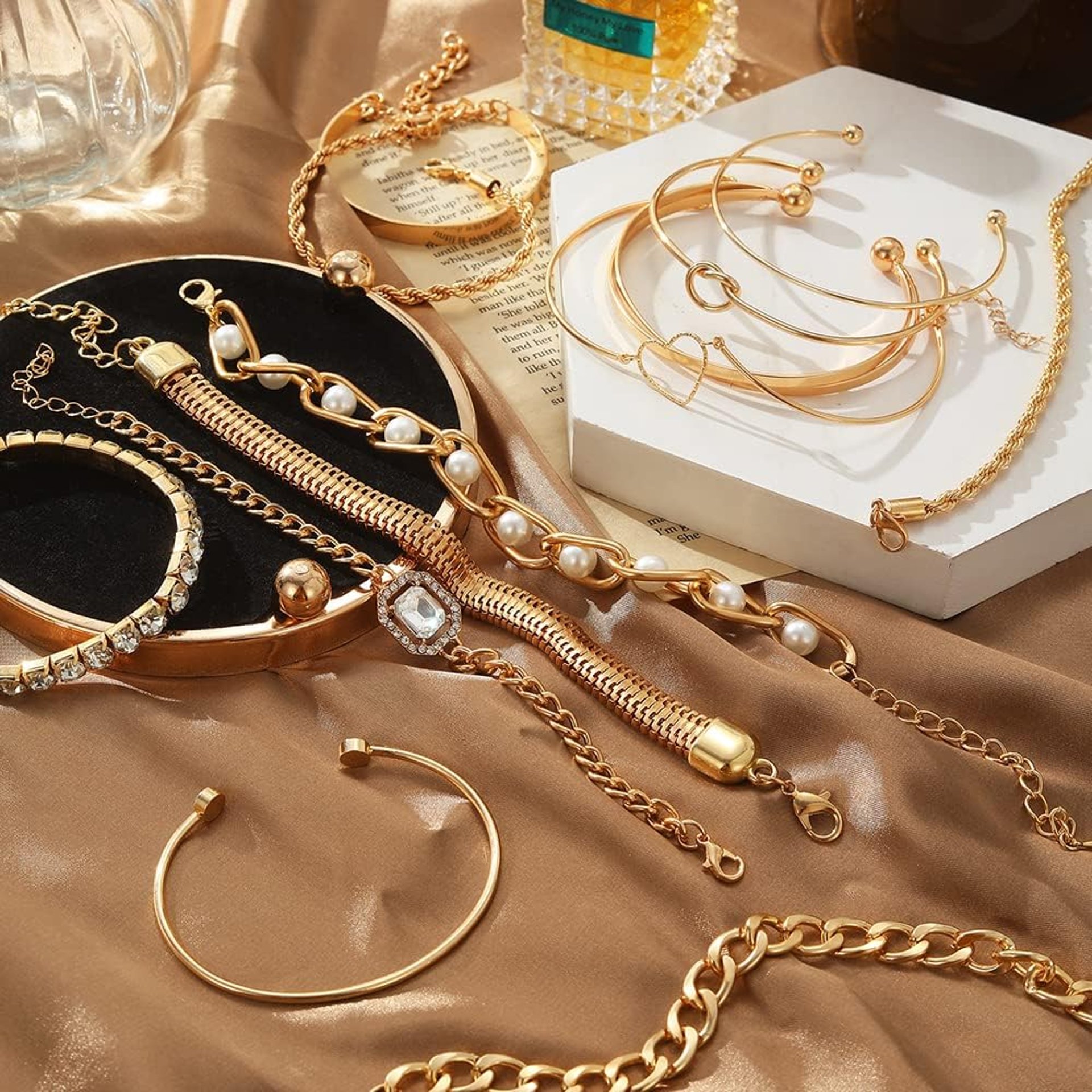 gold and silver beaded necklace