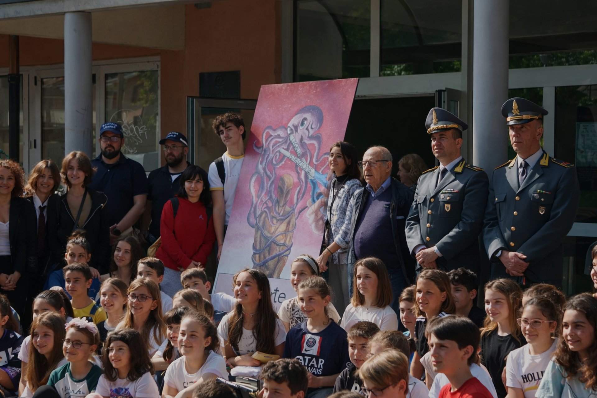 an abstract photo of a curved building with a blue sky in the background