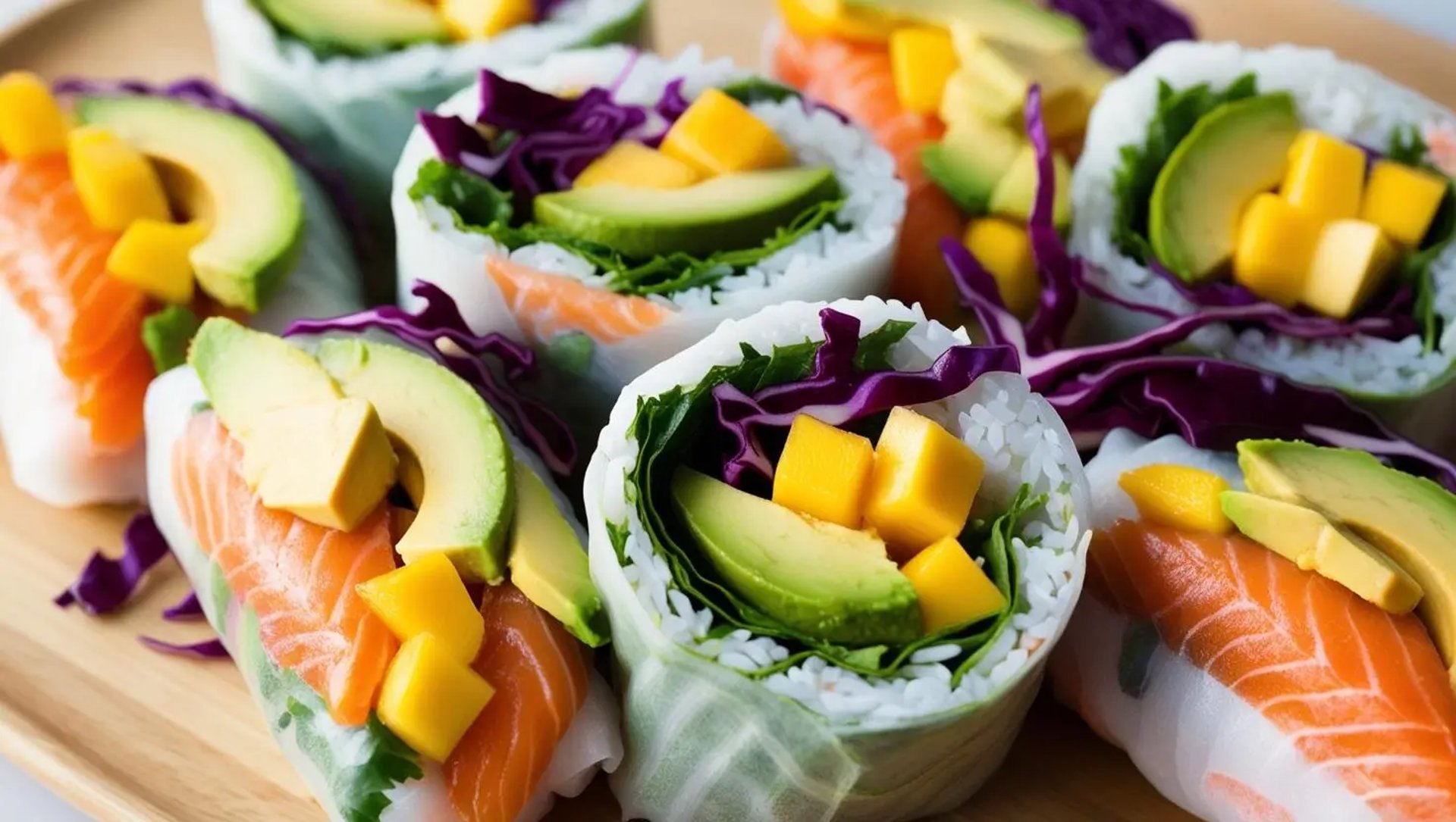Summer Rolls Rouleaux de Printemps Saumon Mangue Avocat Choux