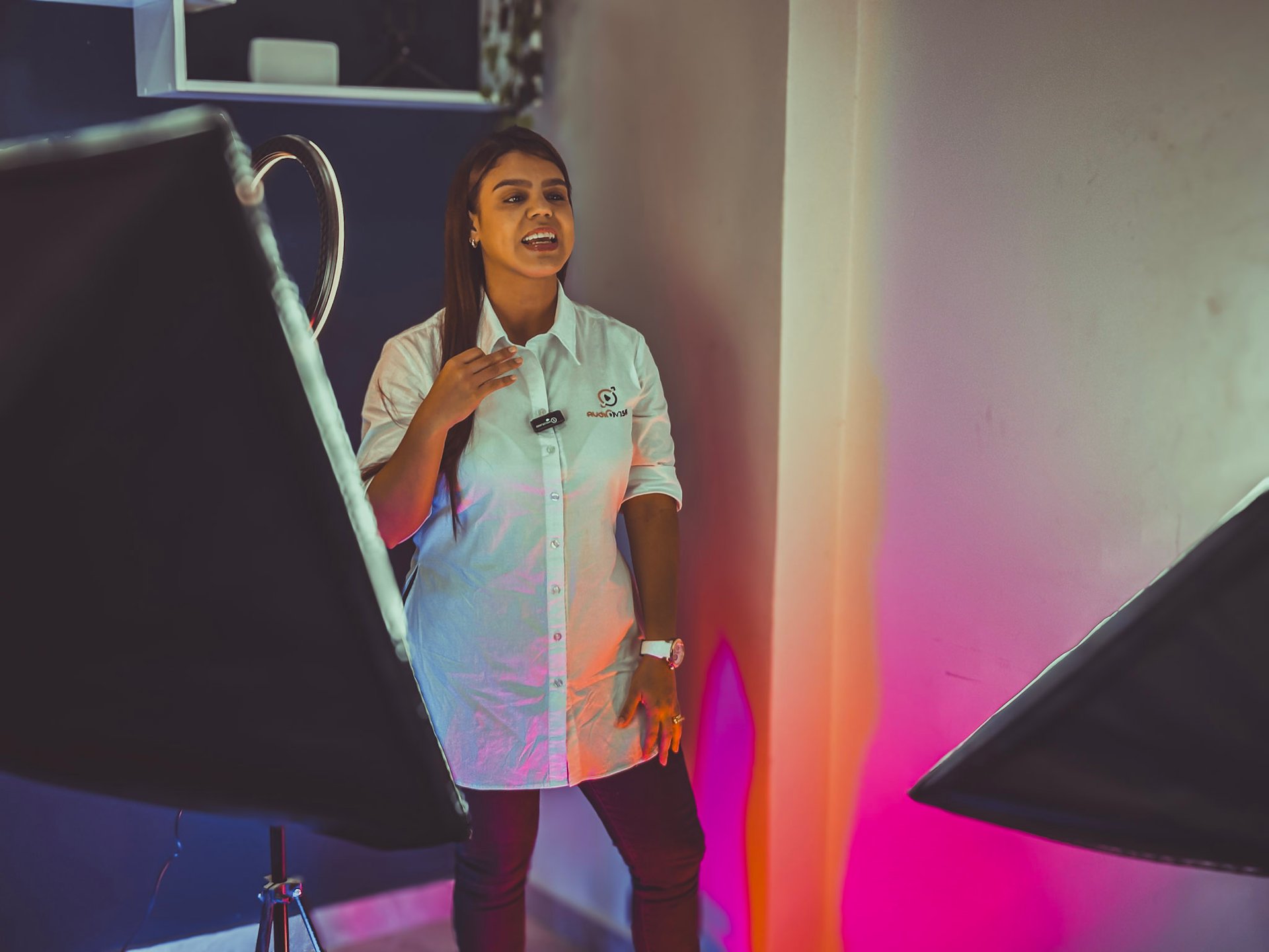 an abstract photo of a curved building with a blue sky in the background