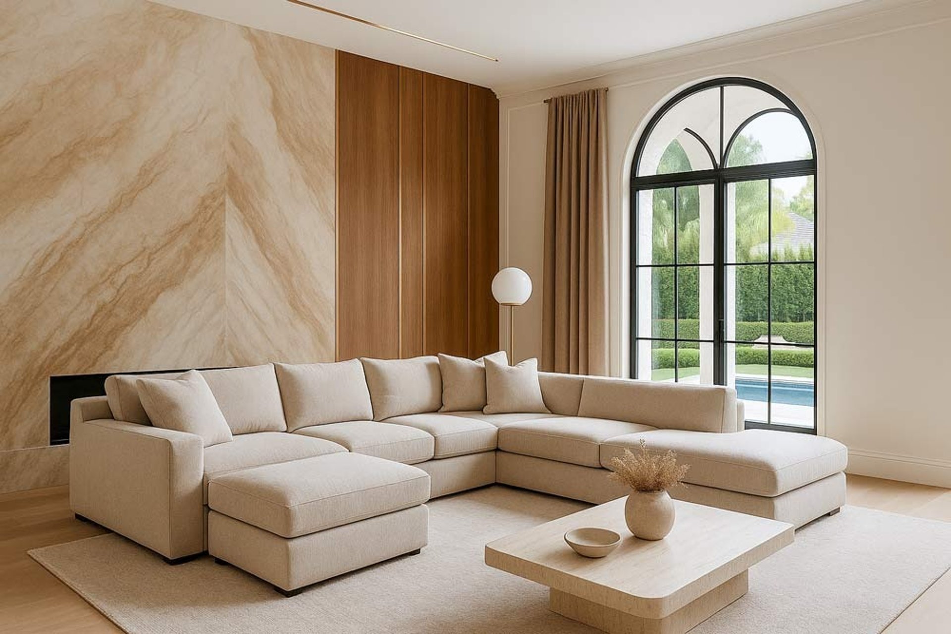 Large L-shaped sectional in light gray fabric, custom-made by Solo Home Decor for spacious modern living.