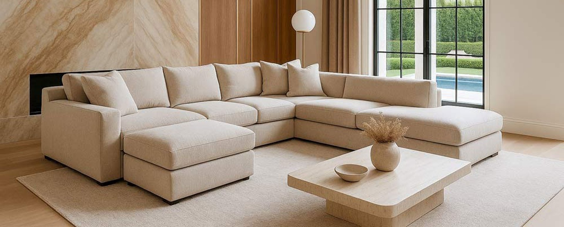 Large L-shaped sectional in light gray fabric, custom-made by Solo Home Decor for spacious modern living.