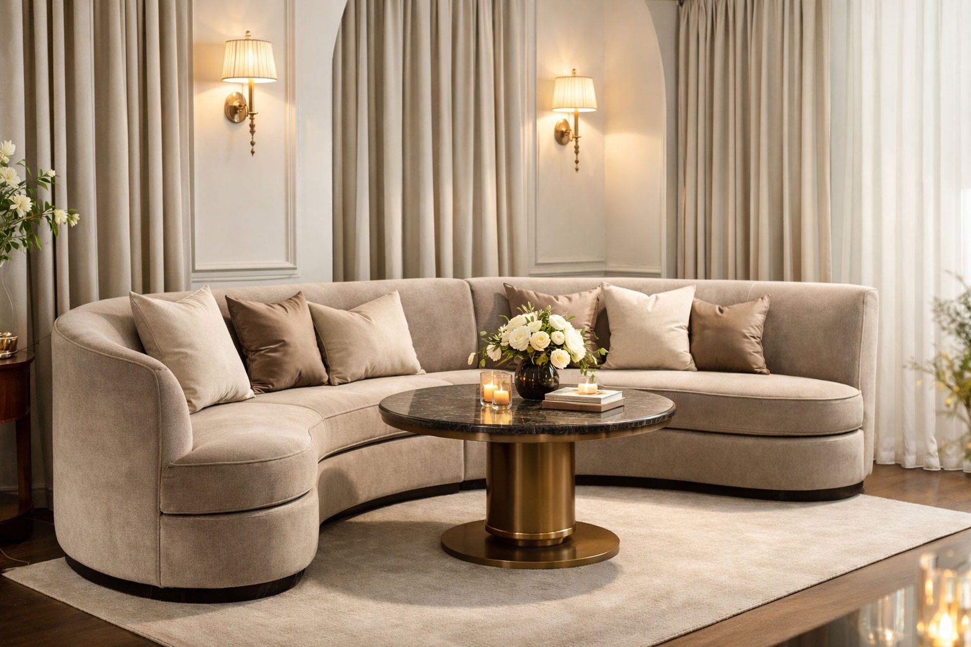 Luxury custom curved banquette with premium upholstery