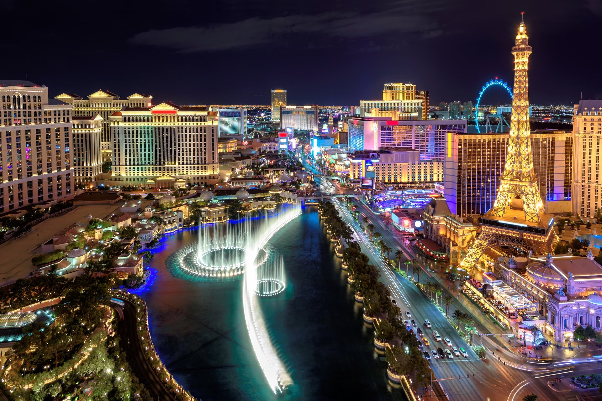 Las Vegas Strip with iconic landmarks and vibrant nightlife for a memorable crawl experience