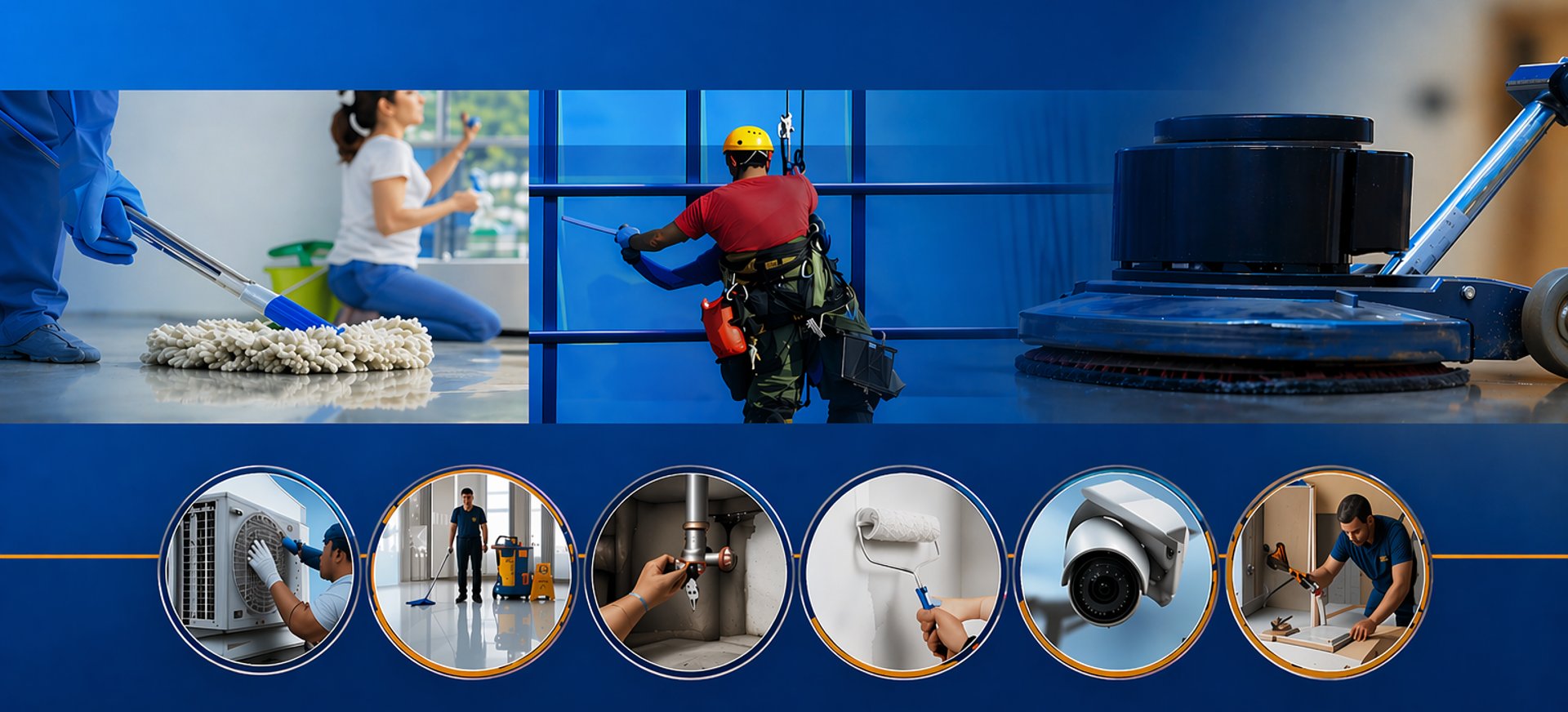 Woman with headphones mopping a wooden floor