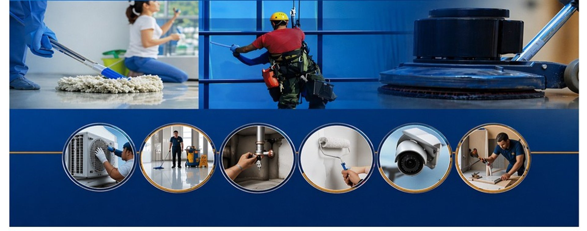 Woman with headphones mopping a wooden floor